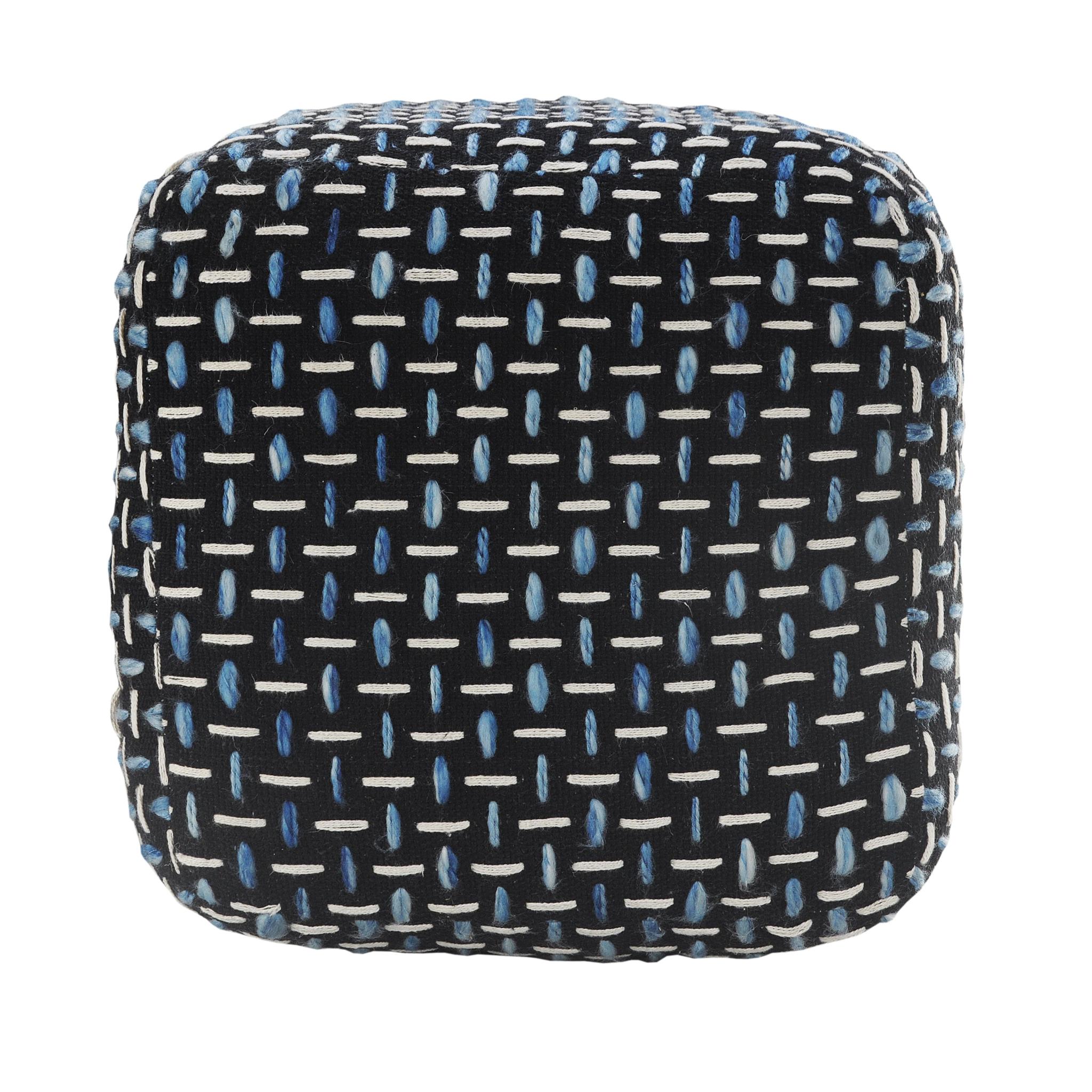 16" Black Upholstery Geometric Pouf Ottoman