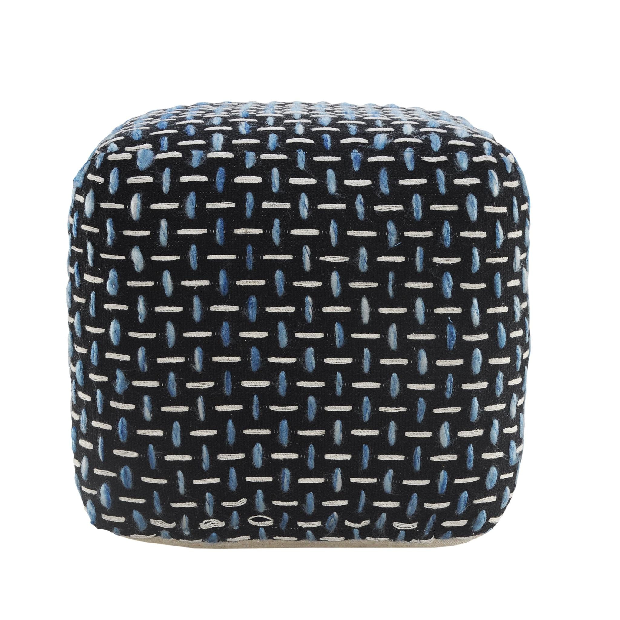 16" Black Upholstery Geometric Pouf Ottoman