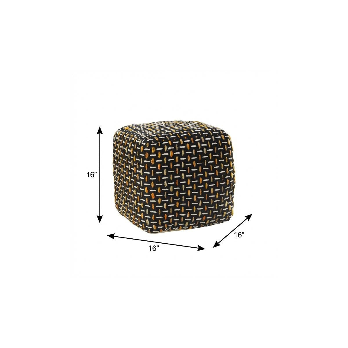16" Black Upholstery Geometric Pouf Ottoman