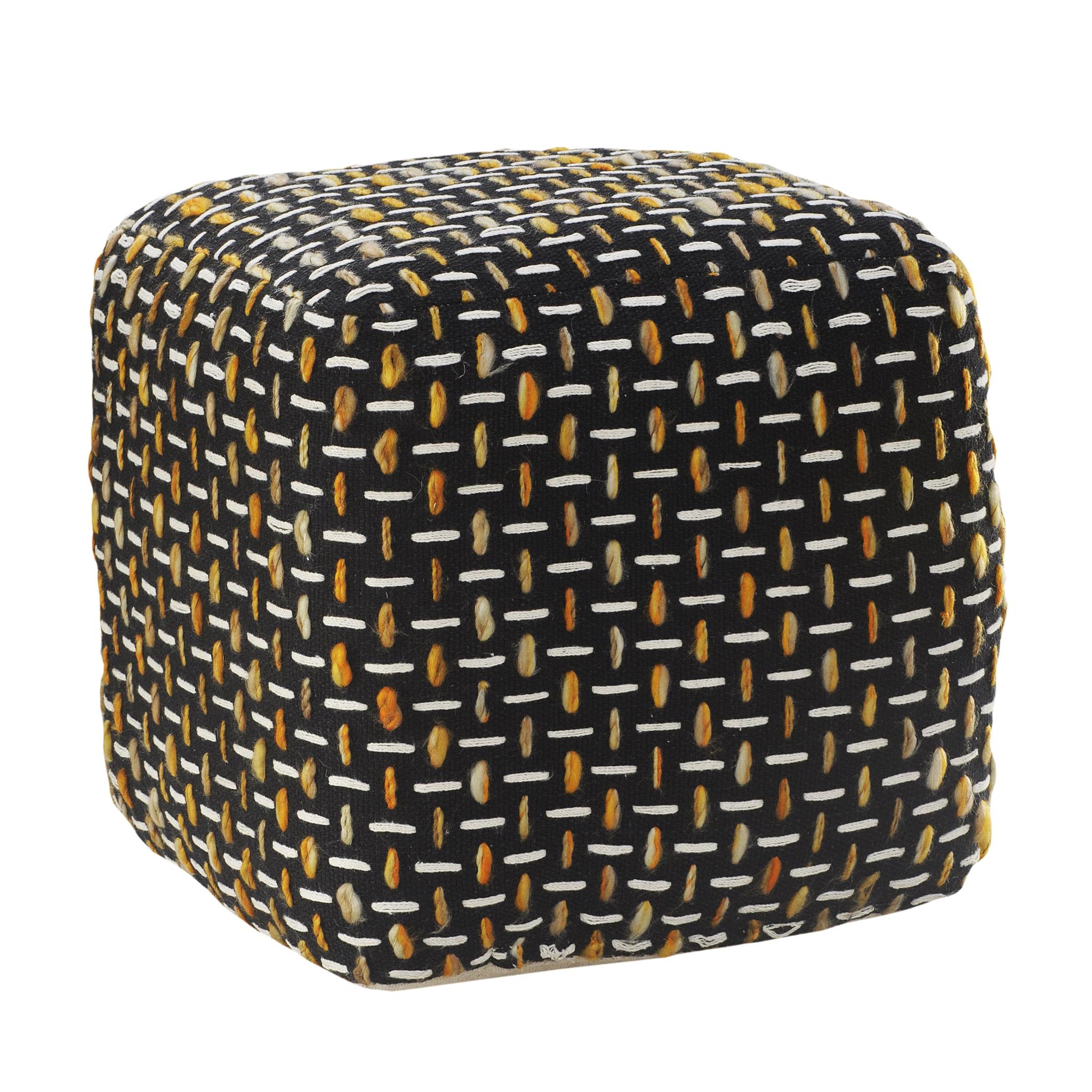 16" Black Upholstery Geometric Pouf Ottoman