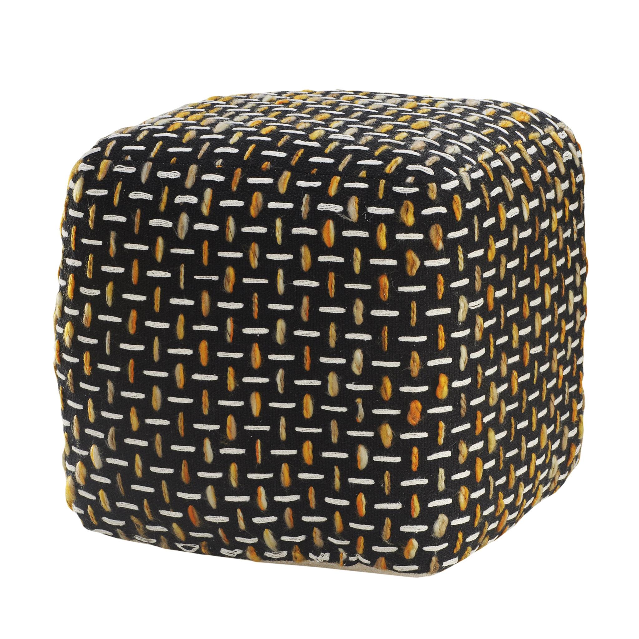 16" Black Upholstery Geometric Pouf Ottoman