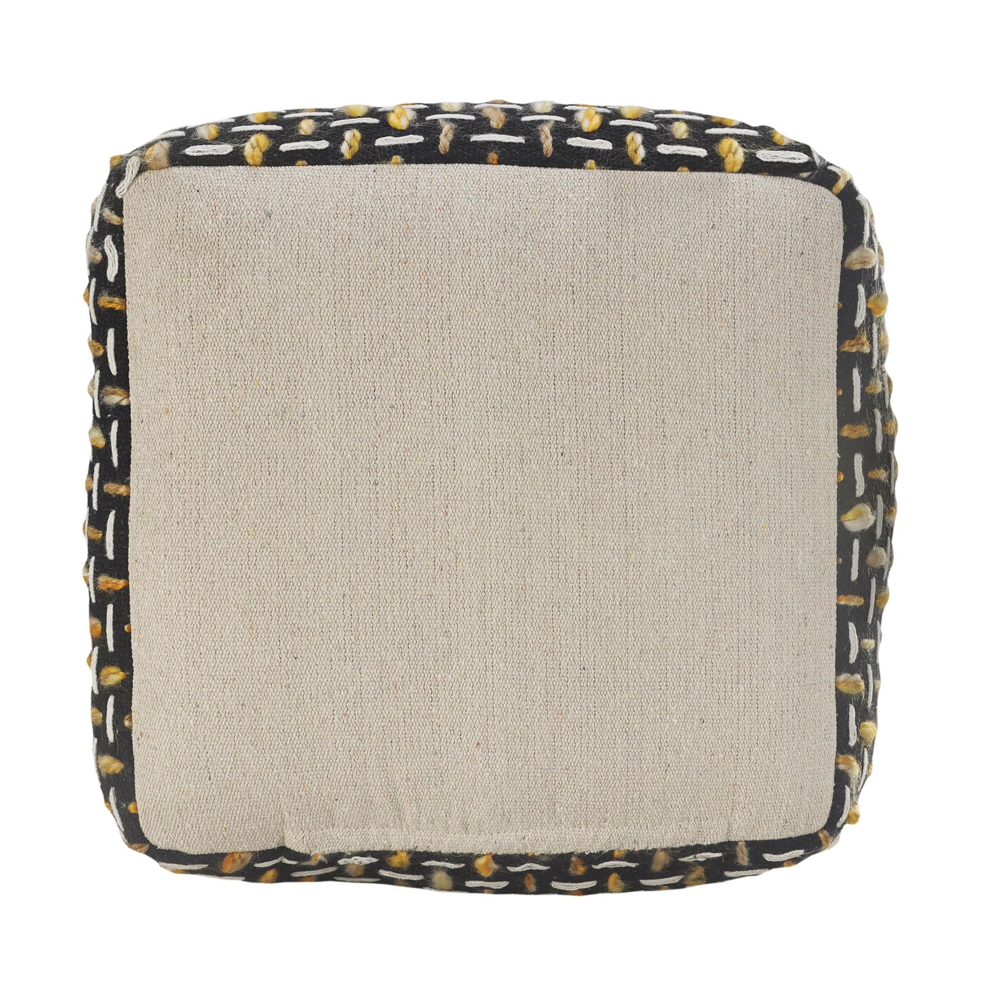 16" Black Upholstery Geometric Pouf Ottoman