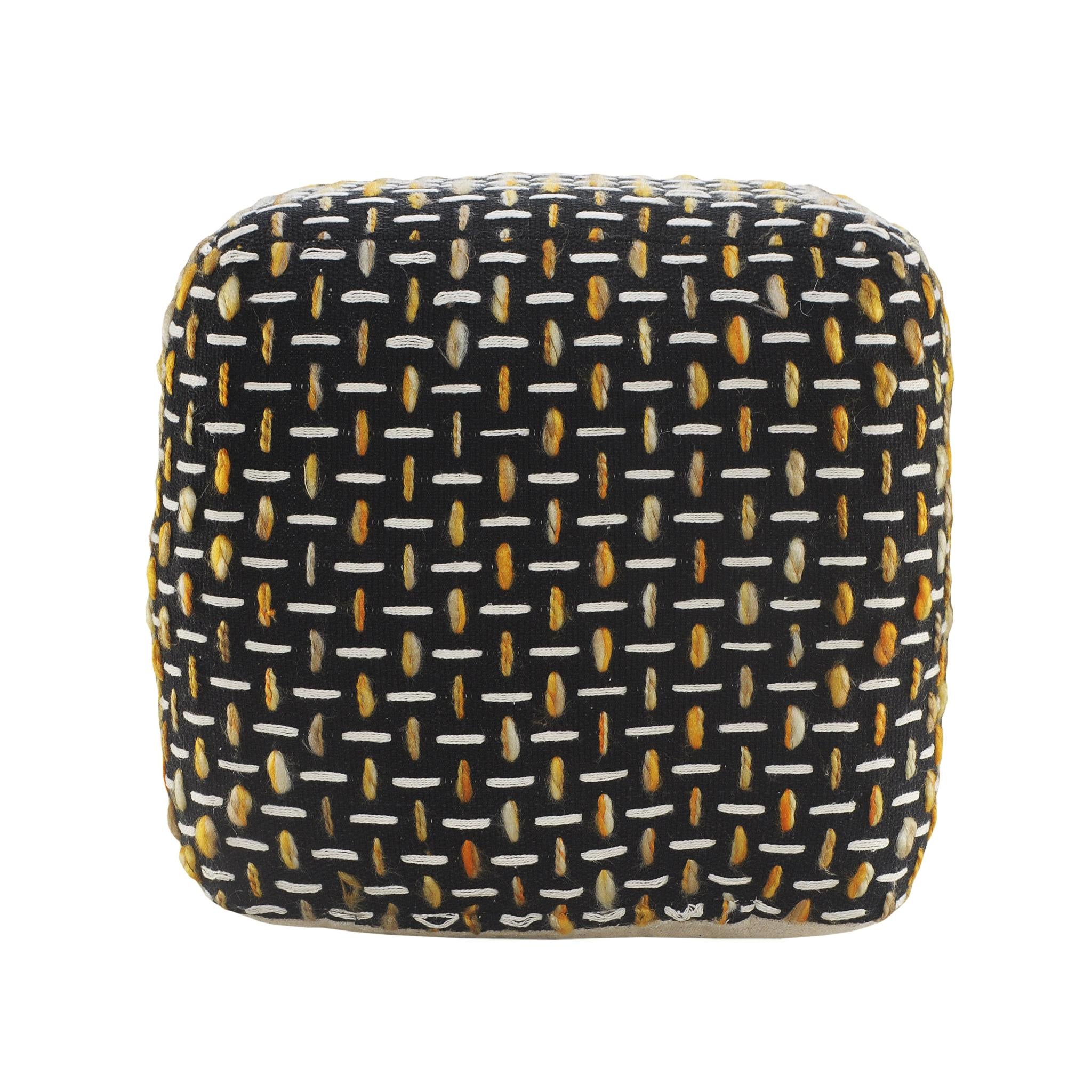 16" Black Upholstery Geometric Pouf Ottoman