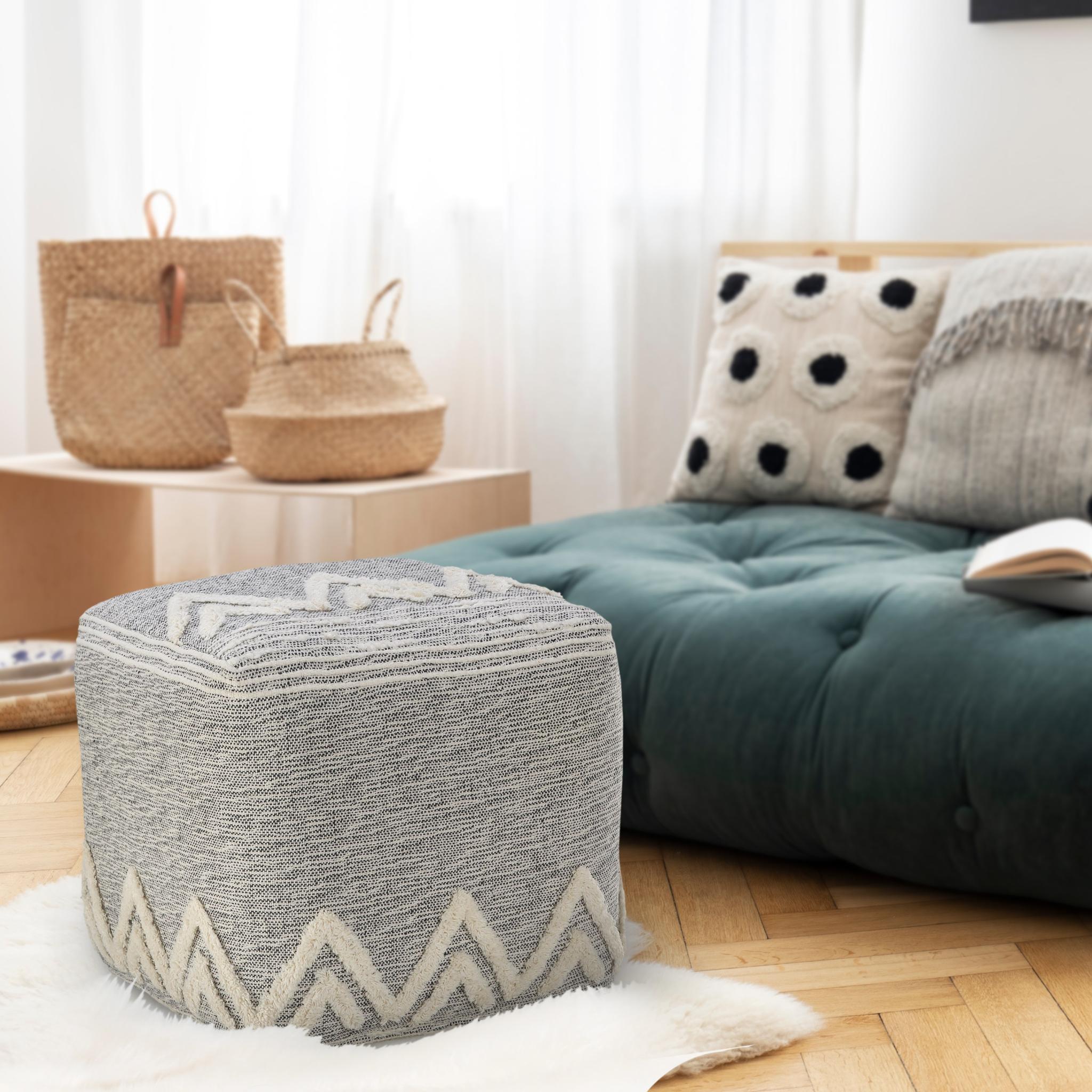 16" Gray Upholstery Pouf Ottoman