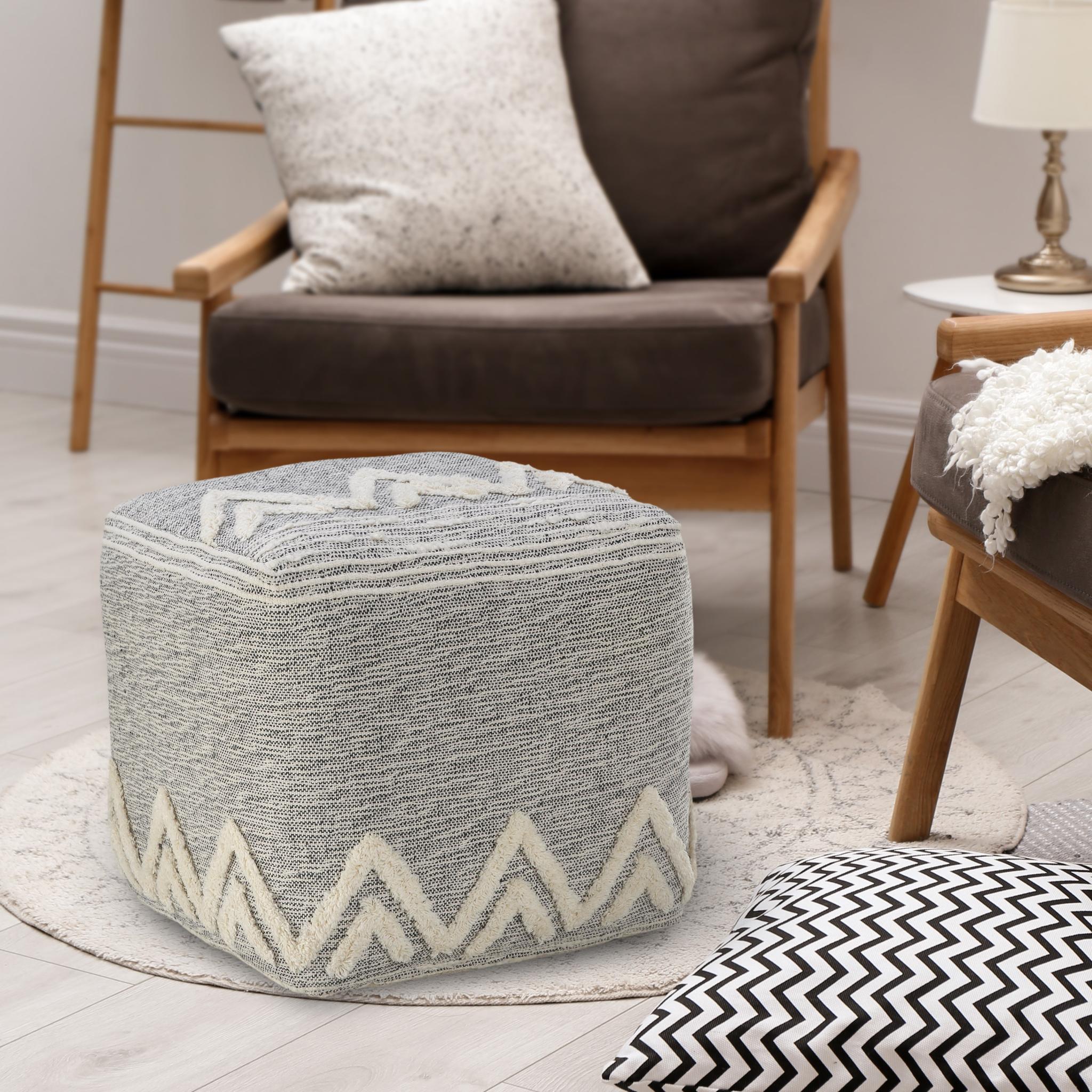 16" Gray Upholstery Pouf Ottoman