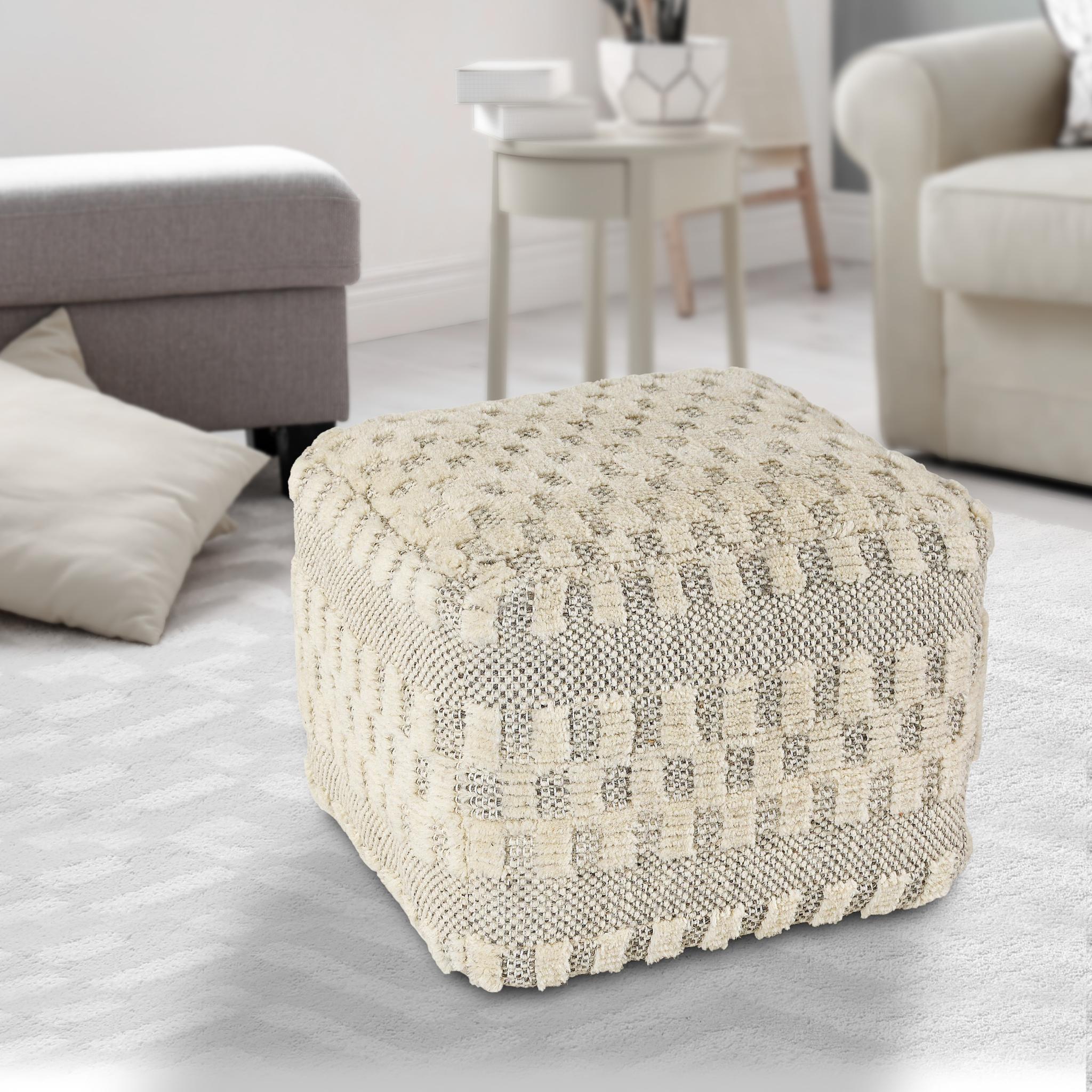 18" Beige Geometric Pouf Ottoman