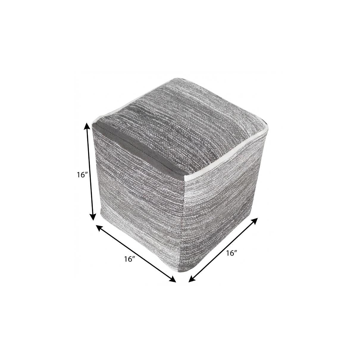 16" Gray Cotton Striped Pouf Ottoman