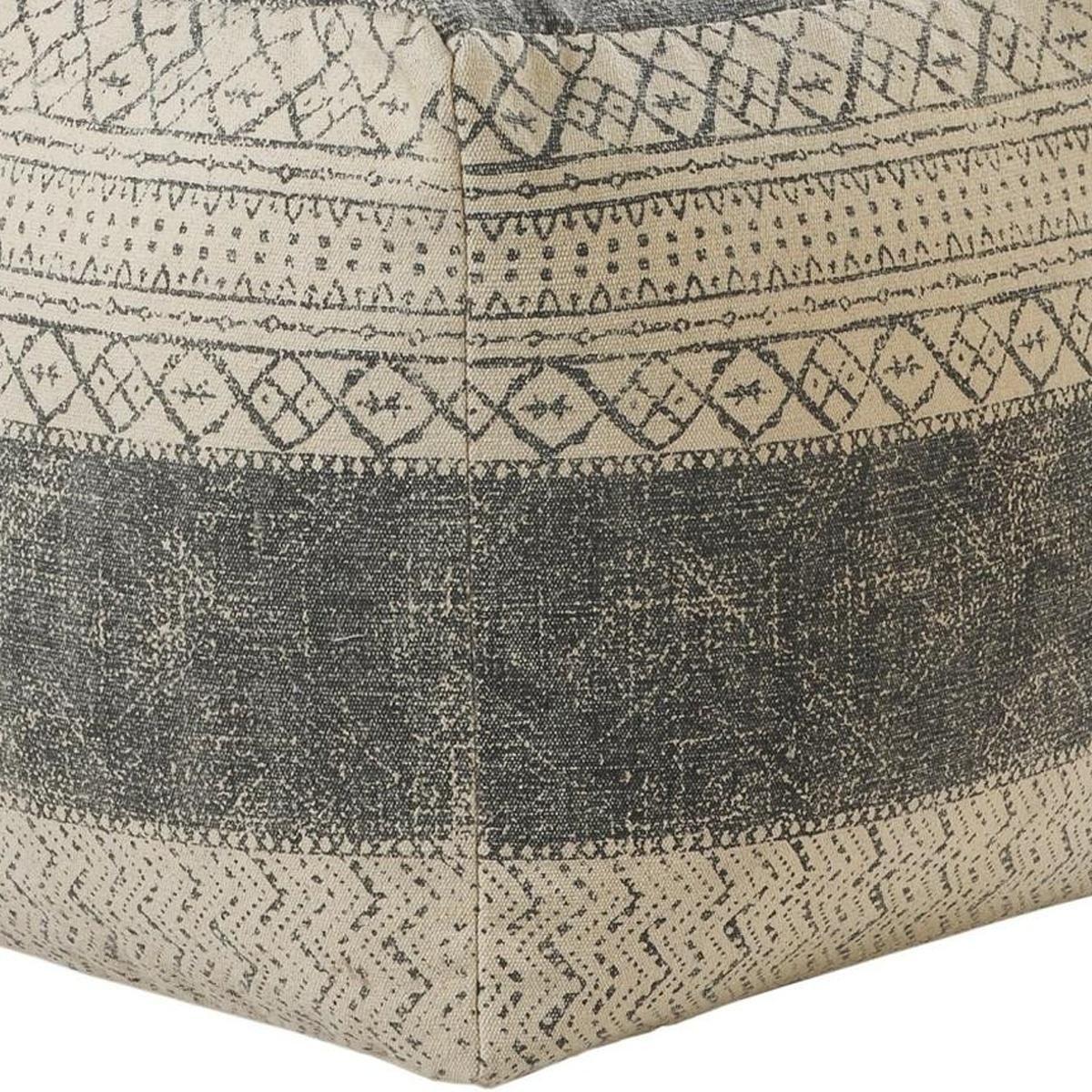 20" Cream Cotton Tribal Pouf Ottoman