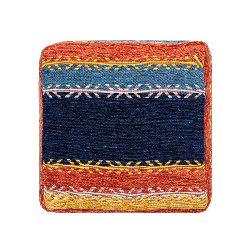 18" Blue And Orange Polyester Blend Striped Pouf Ottoman