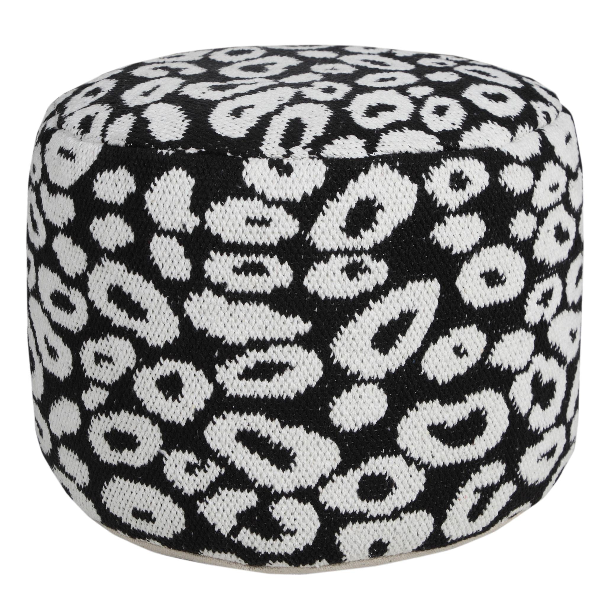 18" Black Abstract Cylinder Pouf Ottoman