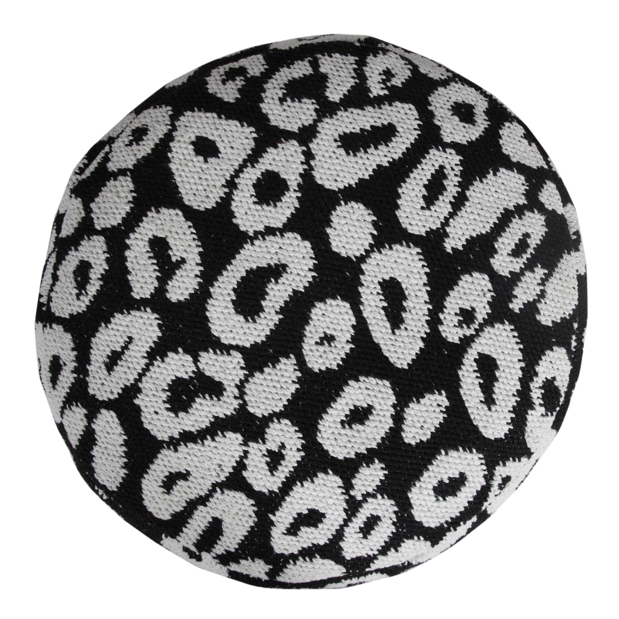 18" Black Abstract Cylinder Pouf Ottoman