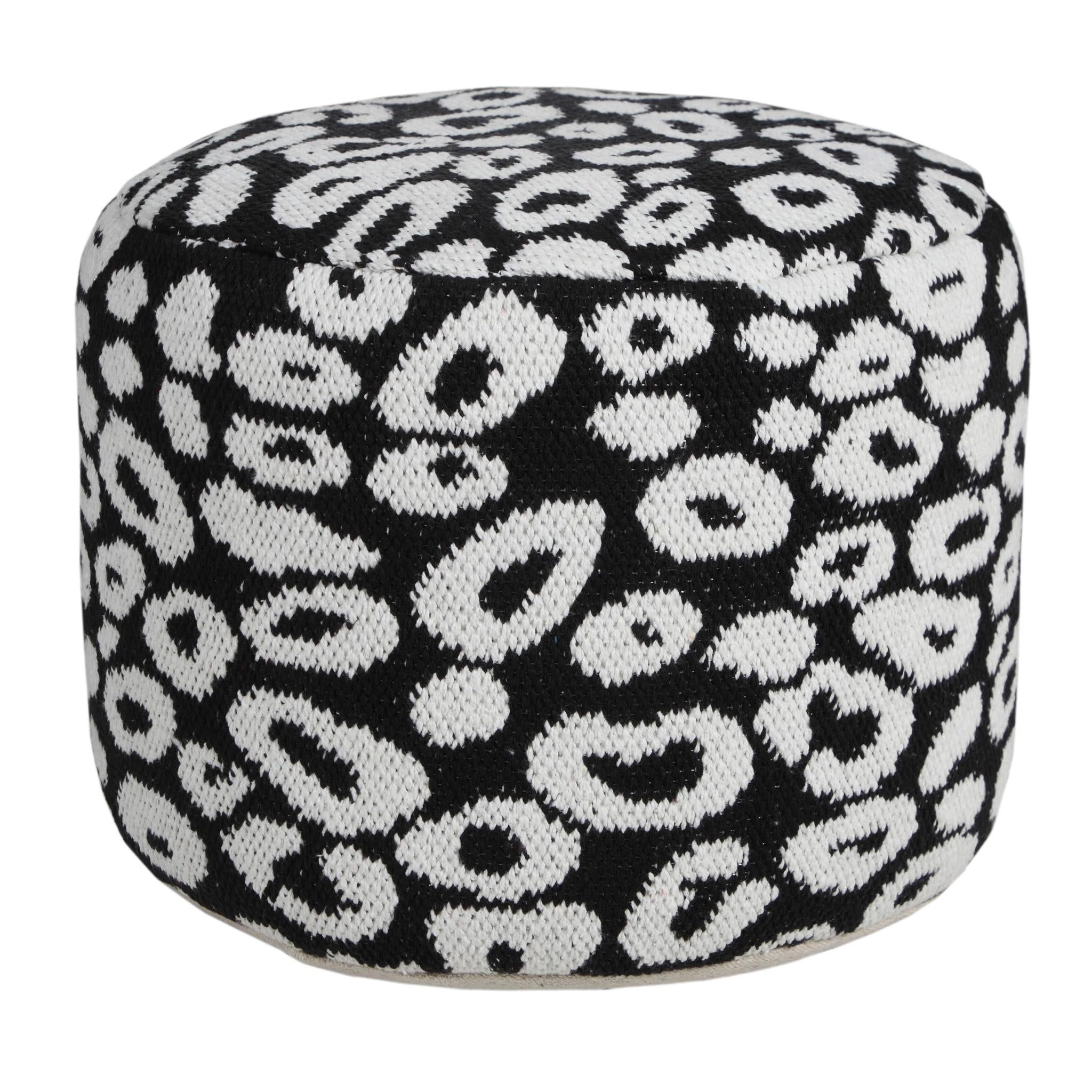 18" Black Abstract Cylinder Pouf Ottoman