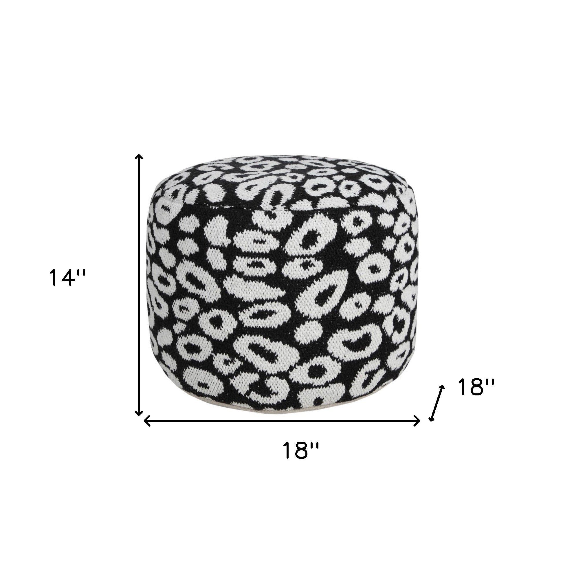 18" Black Abstract Cylinder Pouf Ottoman
