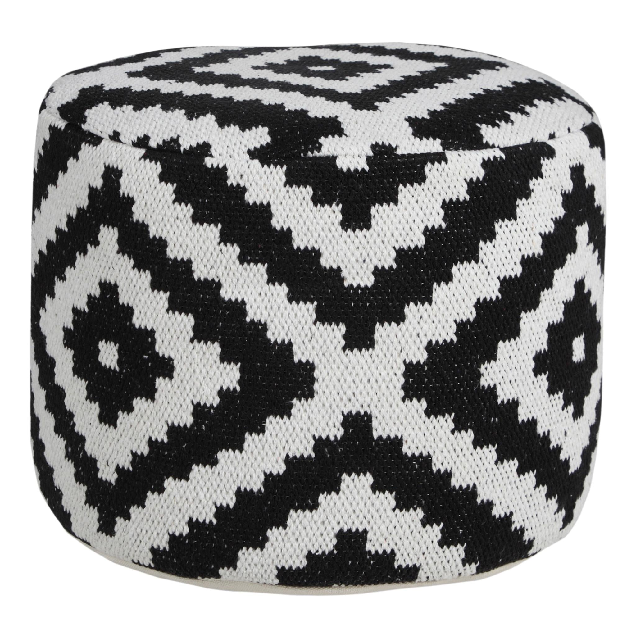 18" Black Geometric Cylinder Pouf Ottoman