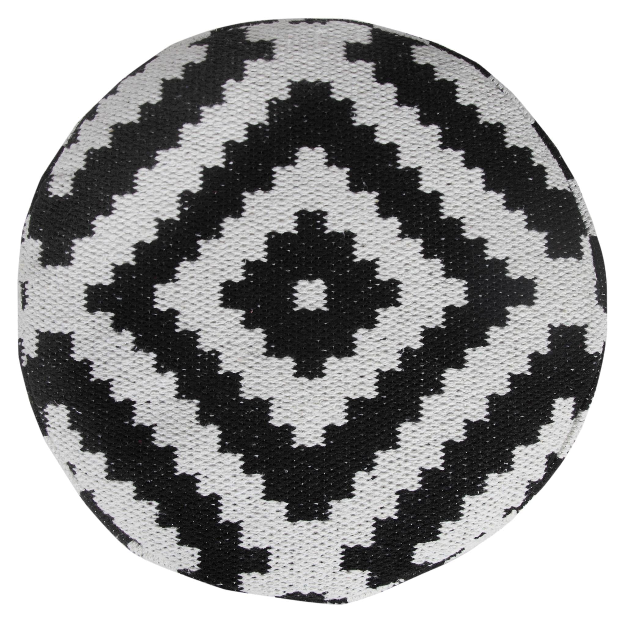 18" Black Geometric Cylinder Pouf Ottoman