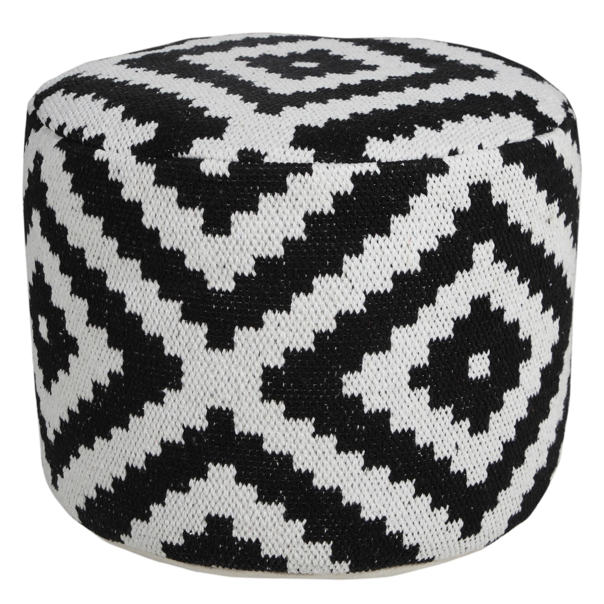 18" Black Geometric Cylinder Pouf Ottoman