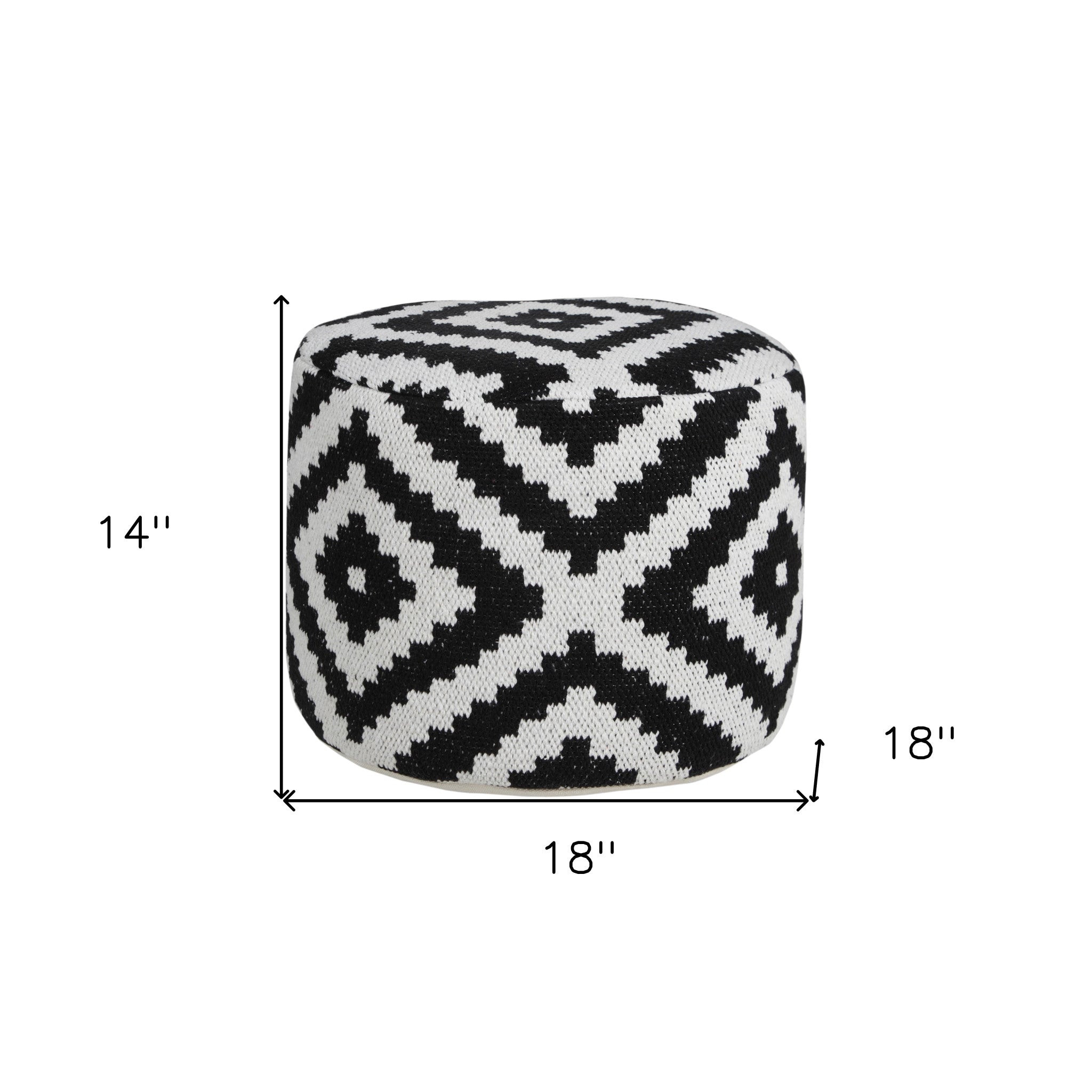 18" Black Geometric Cylinder Pouf Ottoman