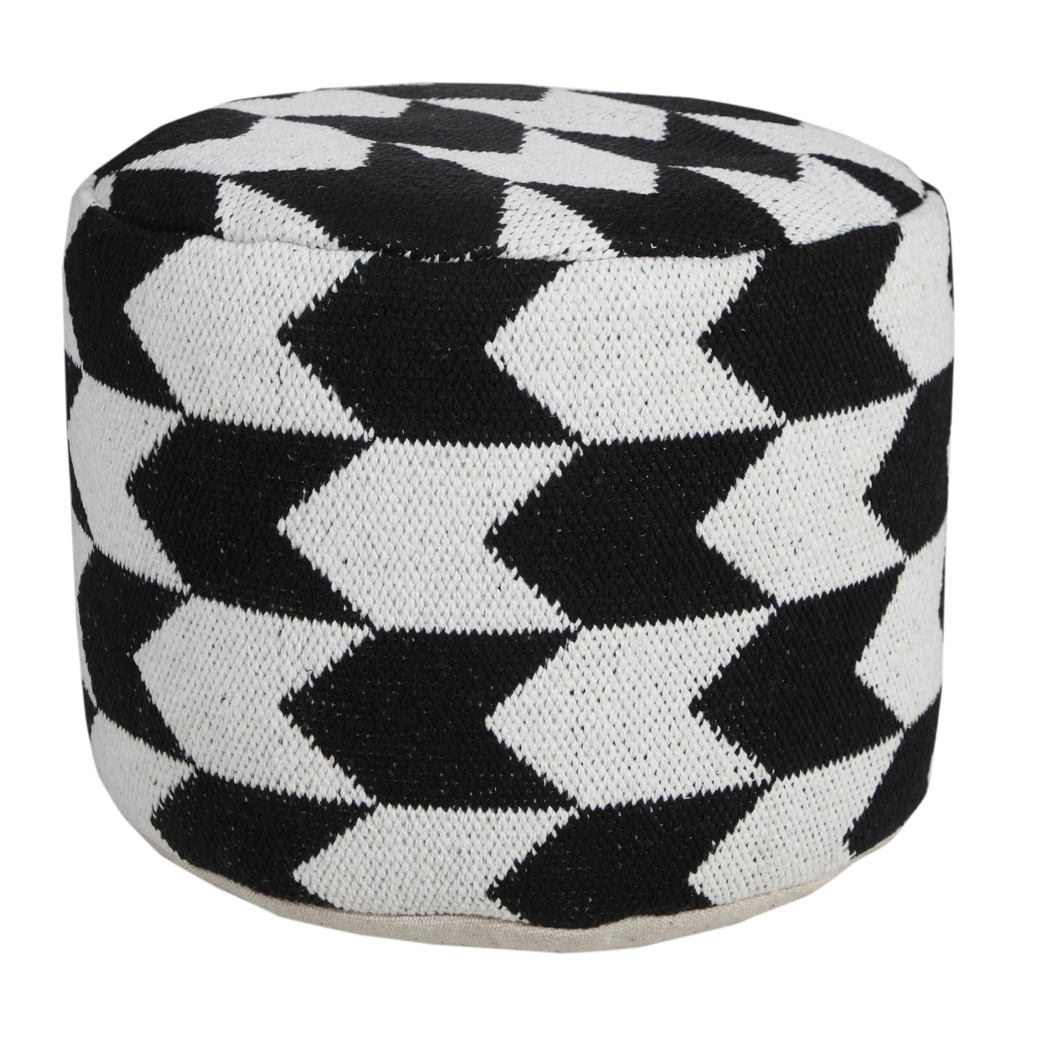 18" Black Chevron Cylinder Pouf Ottoman