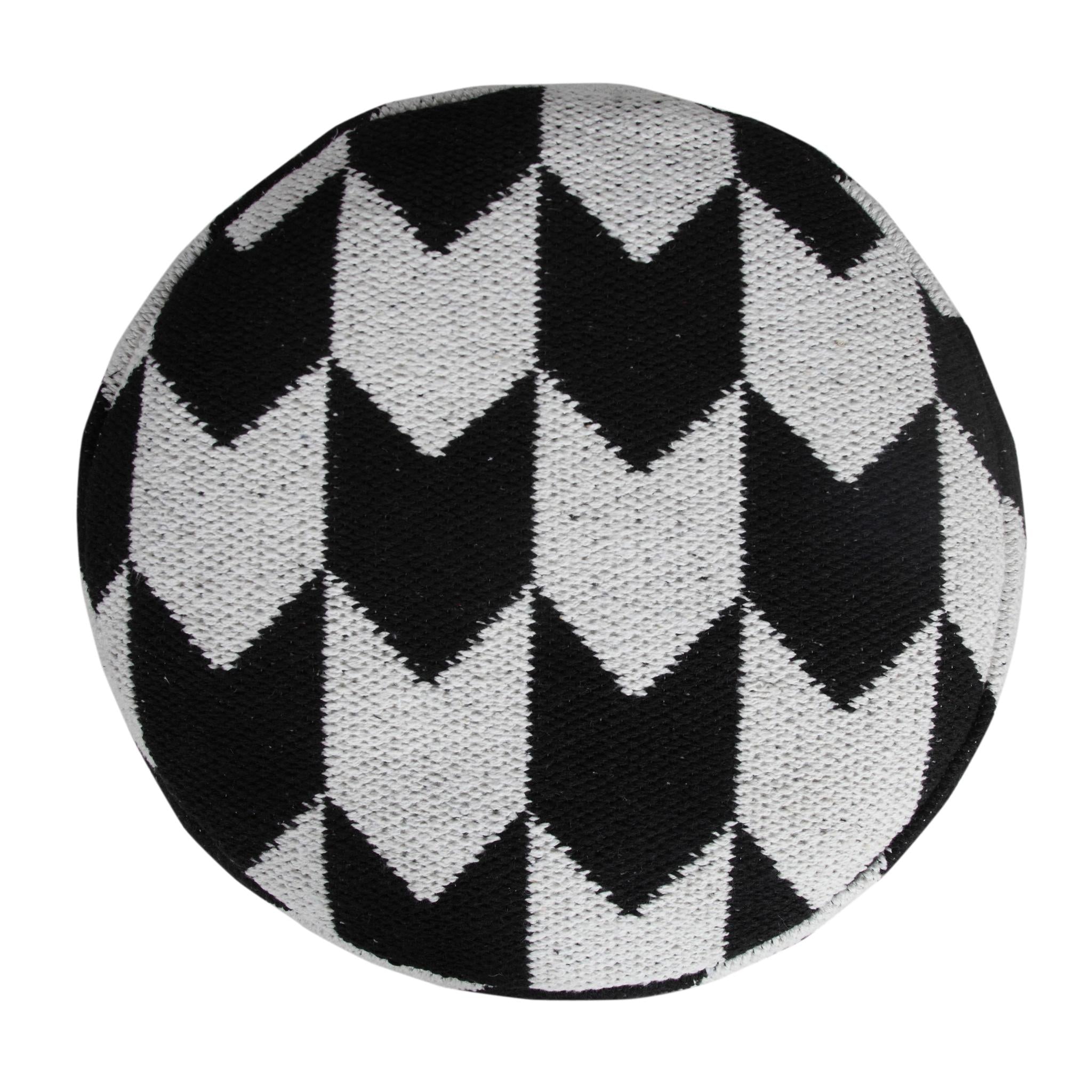 18" Black Chevron Cylinder Pouf Ottoman