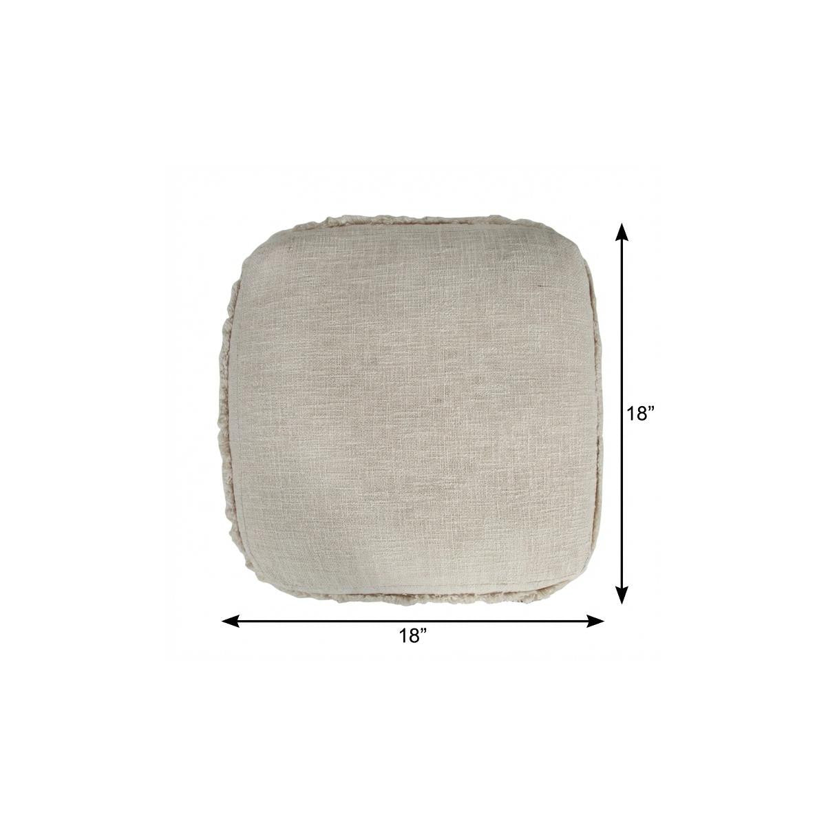 18" Cream Cotton Tufted Striped Cube Pouf Ottoman