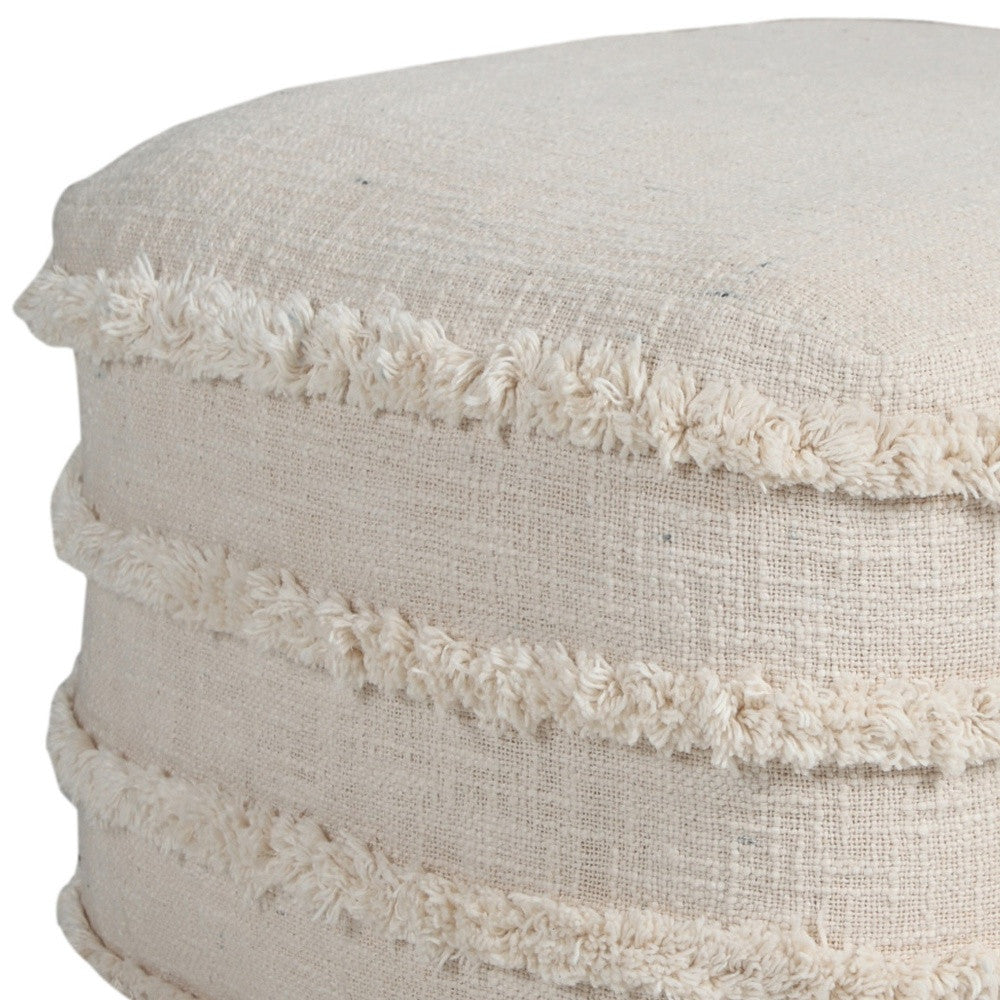 18" Cream Cotton Tufted Striped Cube Pouf Ottoman