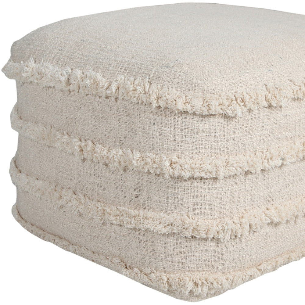 18" Cream Cotton Tufted Striped Cube Pouf Ottoman