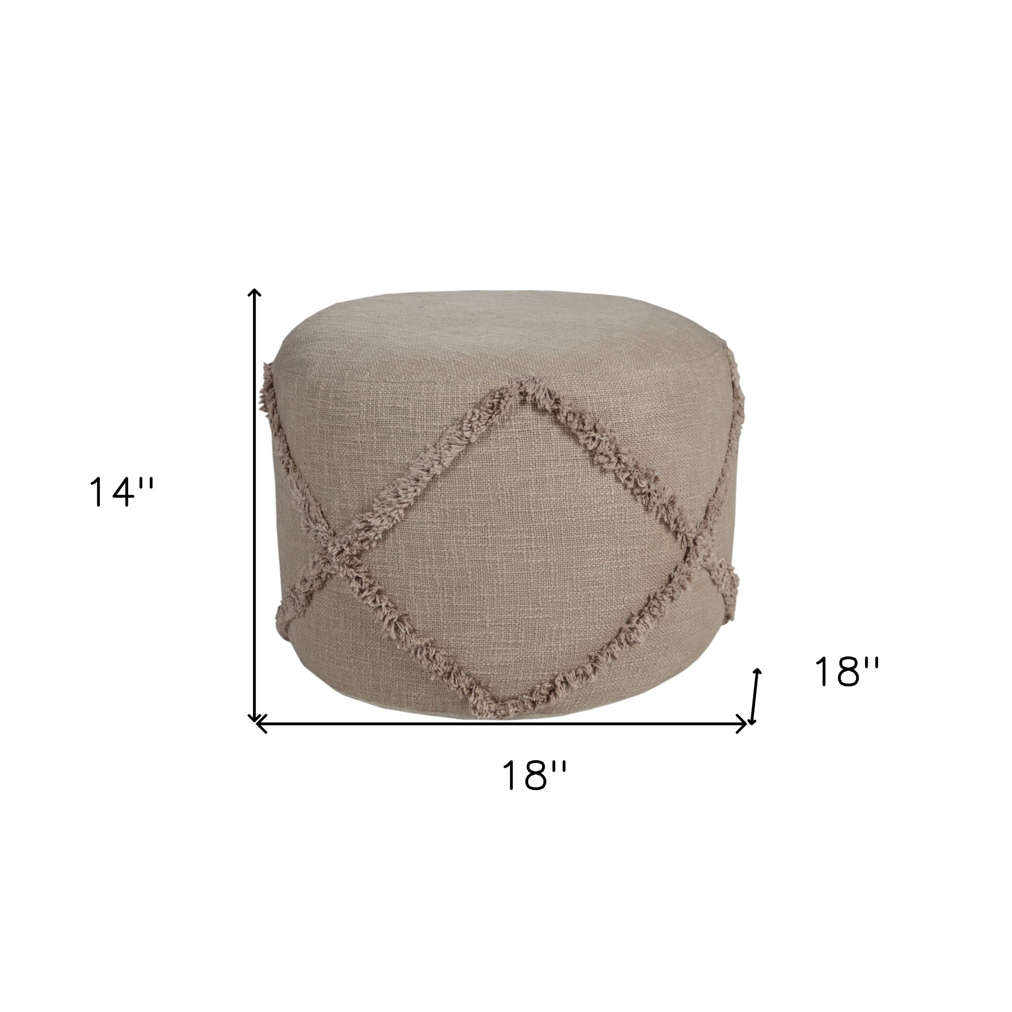 18" Brown Cotton Cylinder Geometric Pouf Ottoman