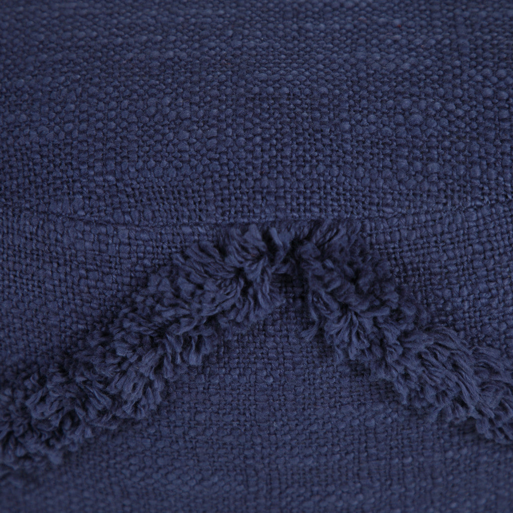 18" Blue Cotton Cylinder Geometric Pouf Ottoman