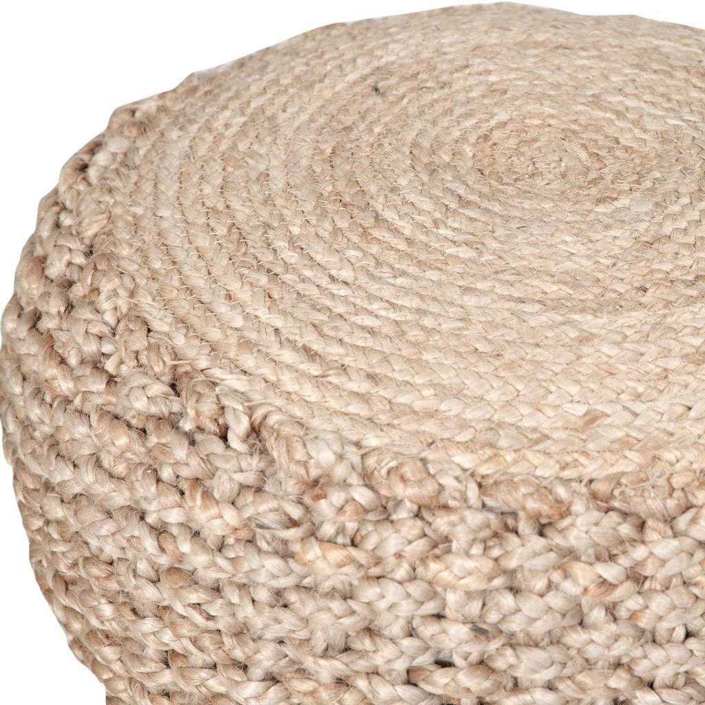 20" Tan Round Geometric Pouf Ottoman