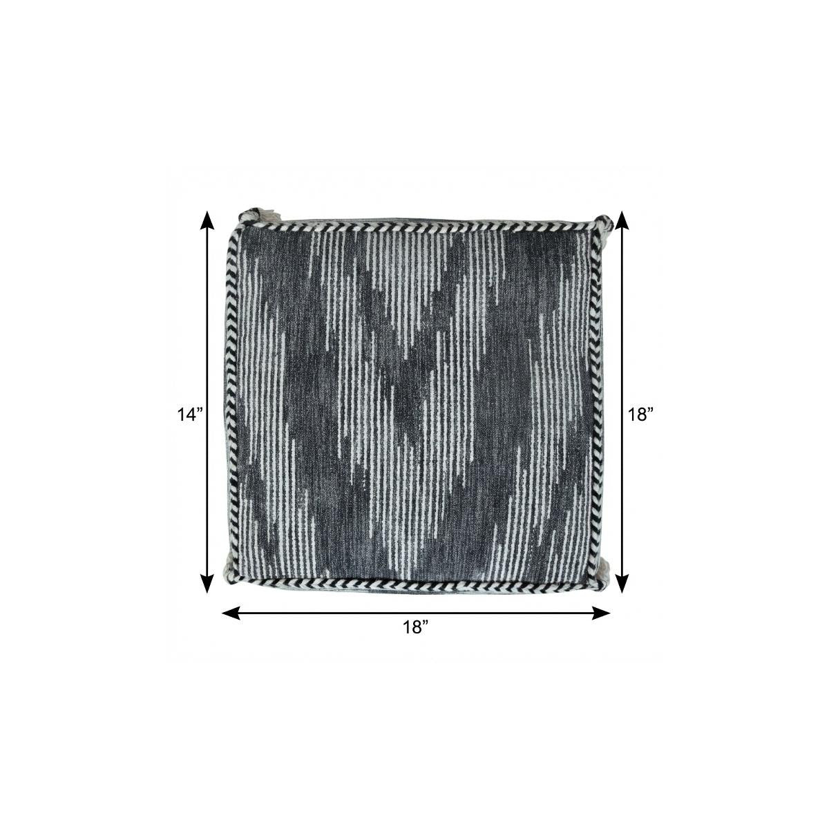 18" Gray Cotton Striped Pouf Ottoman
