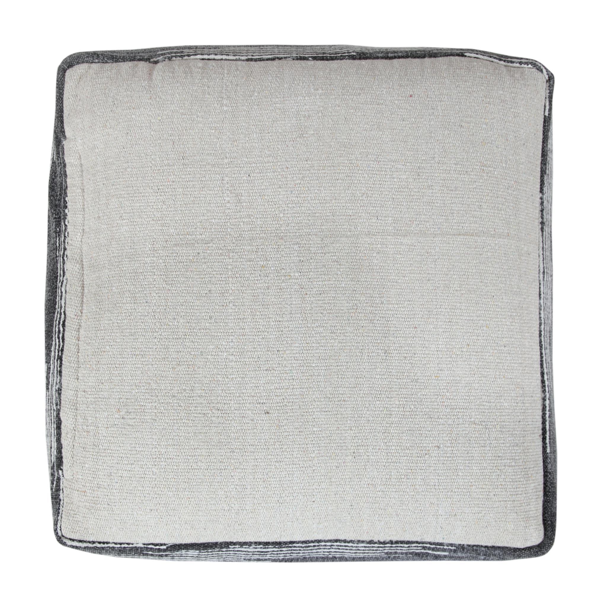 18" Gray Cotton Striped Pouf Ottoman