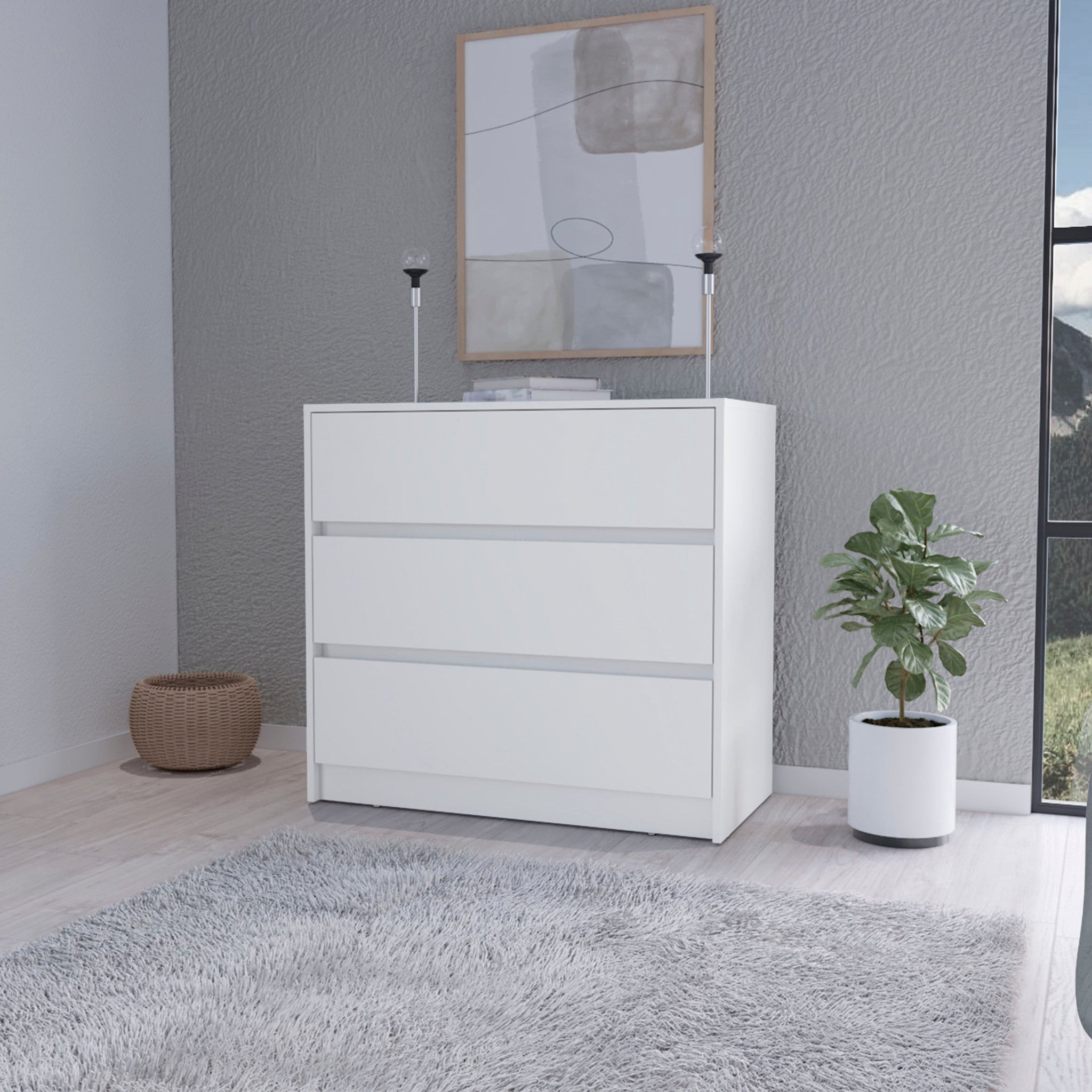 33" White Three Drawer Dresser