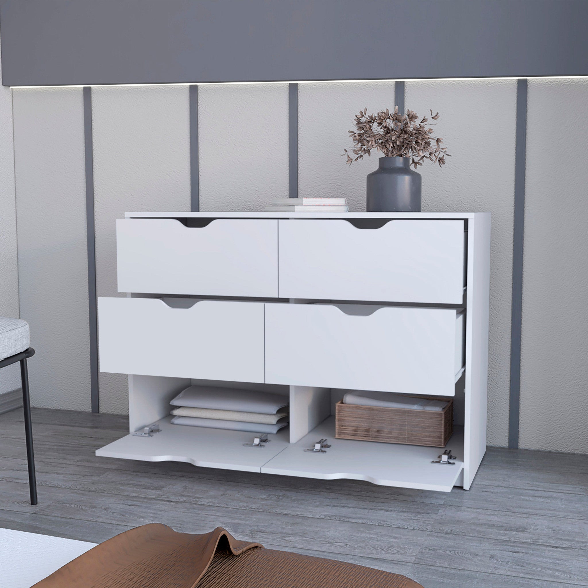42" White Six Drawer Dresser