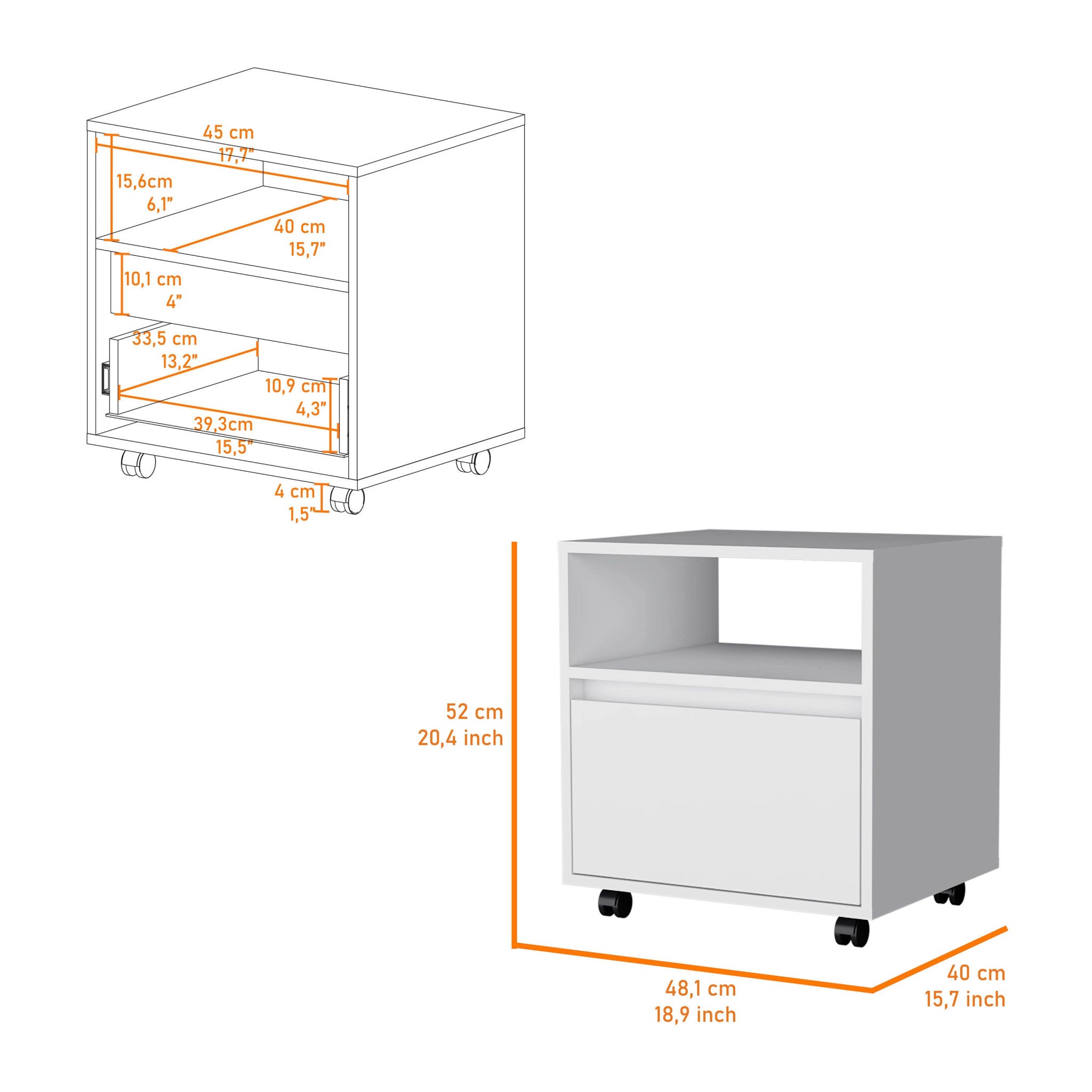 21" White Wood One Drawer Nightstand with Integrated Tech