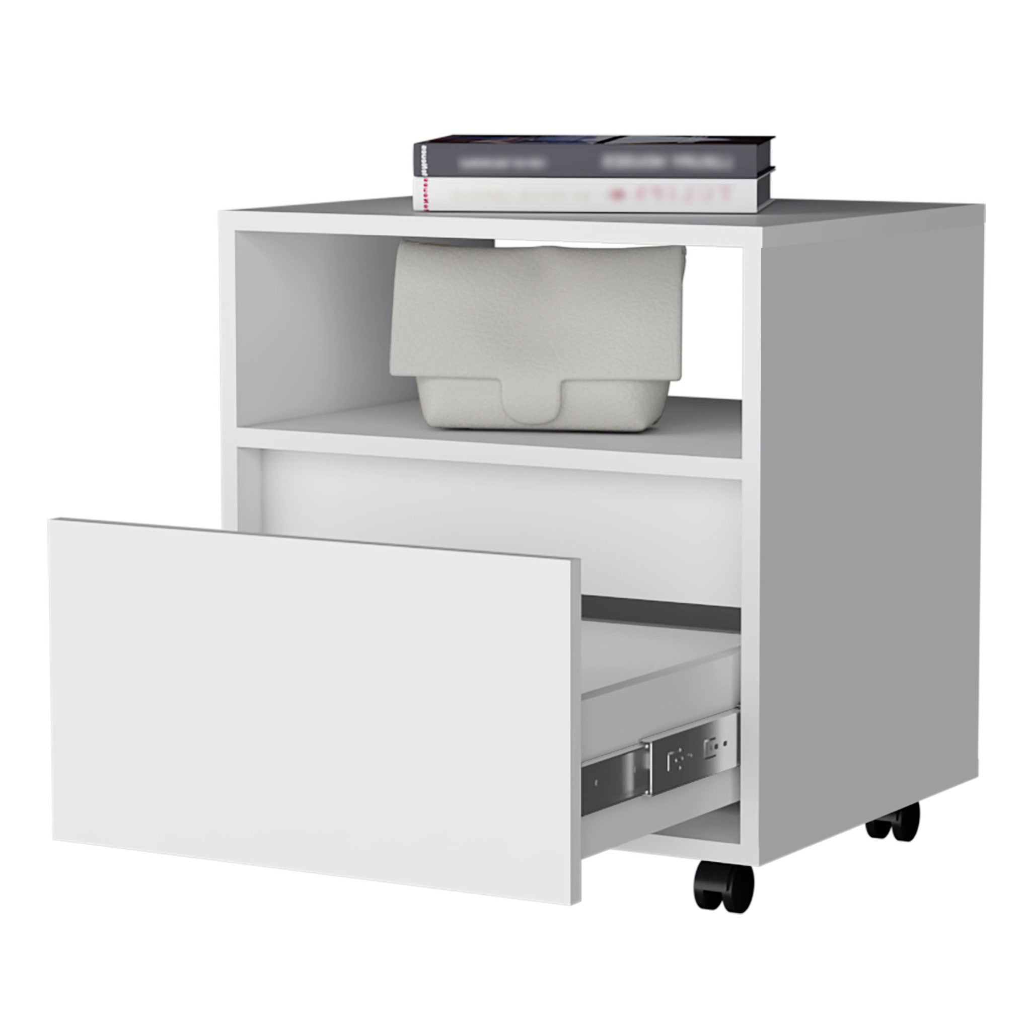 21" White Wood One Drawer Nightstand with Integrated Tech