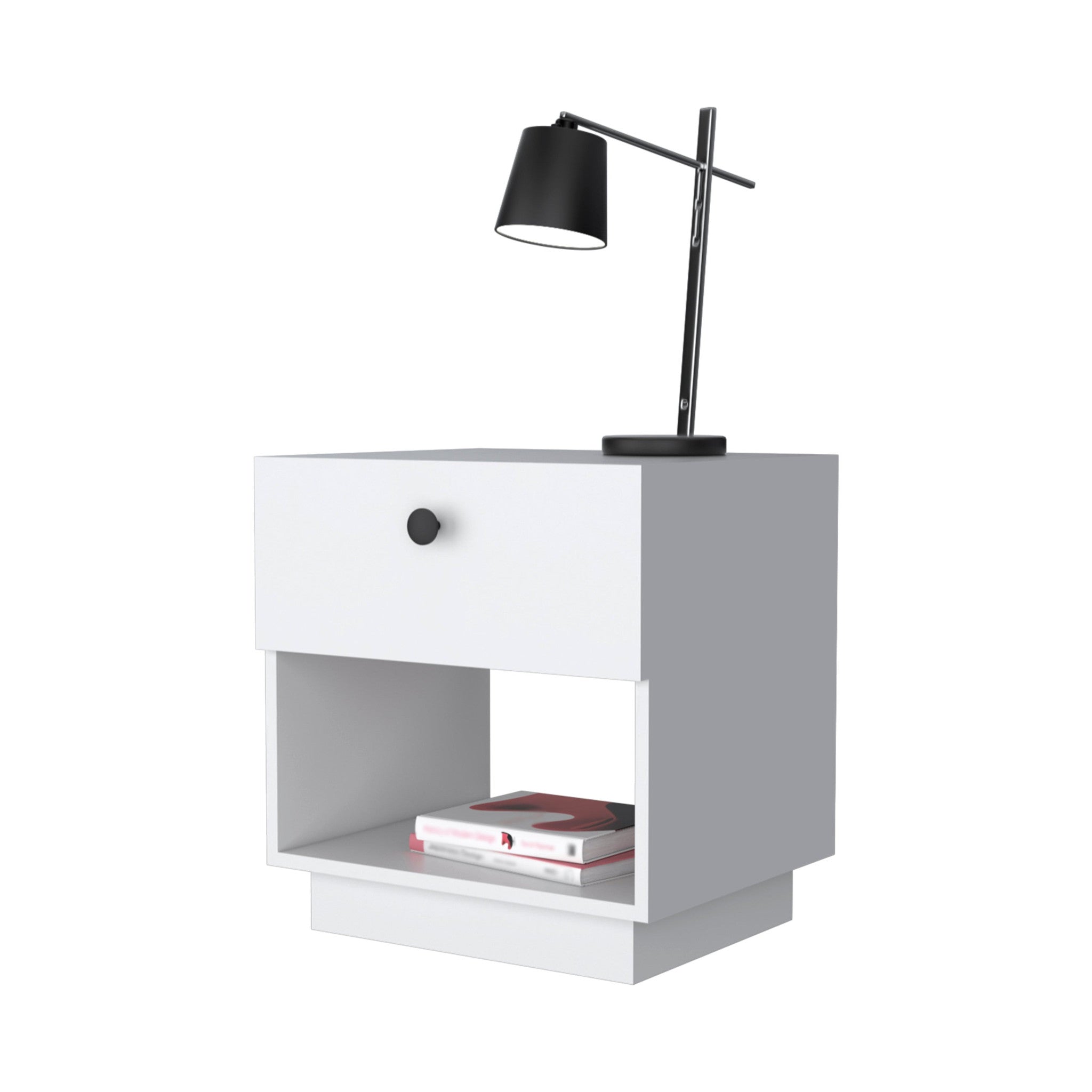 20" White Wood One Drawer Nightstand with Integrated Tech