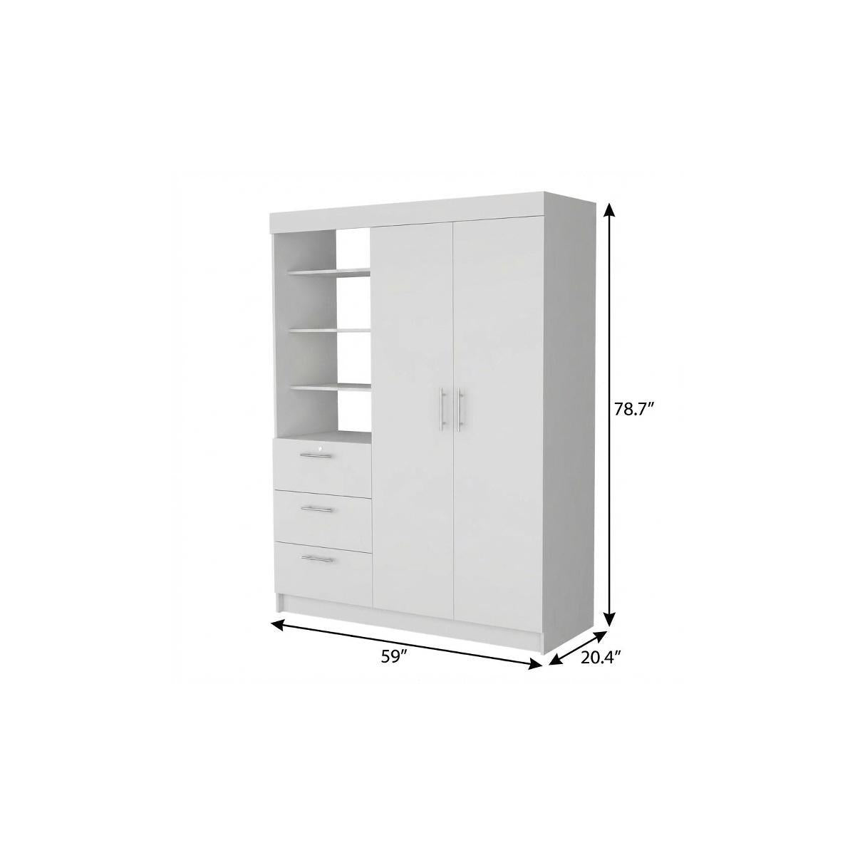 59" White Accent Cabinet Soft Close With Three Shelves And Three Drawers