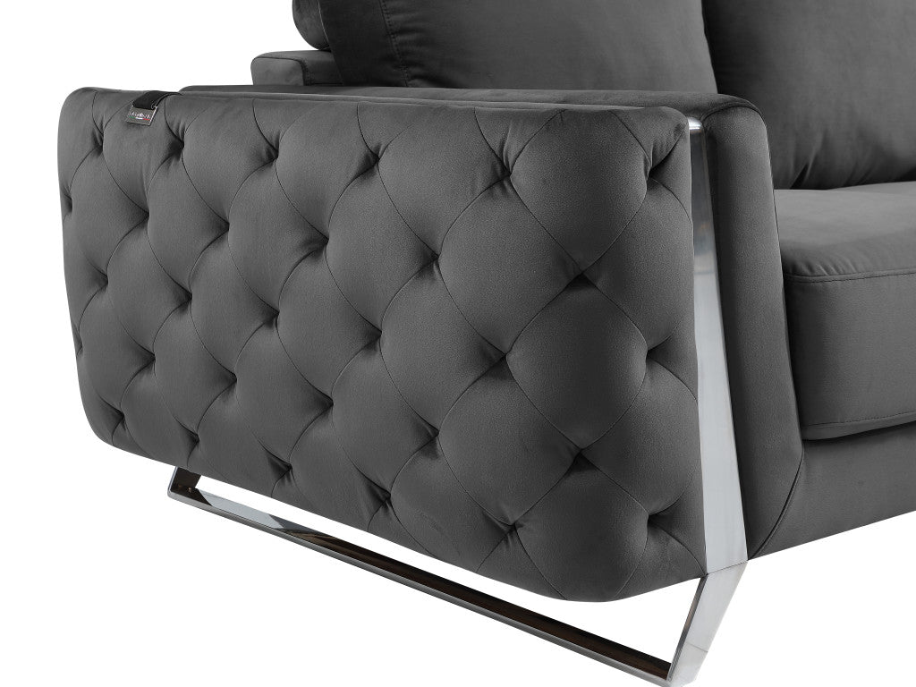 Three Piece Indoor Dark Gray Velvet Six Person Seating Set
