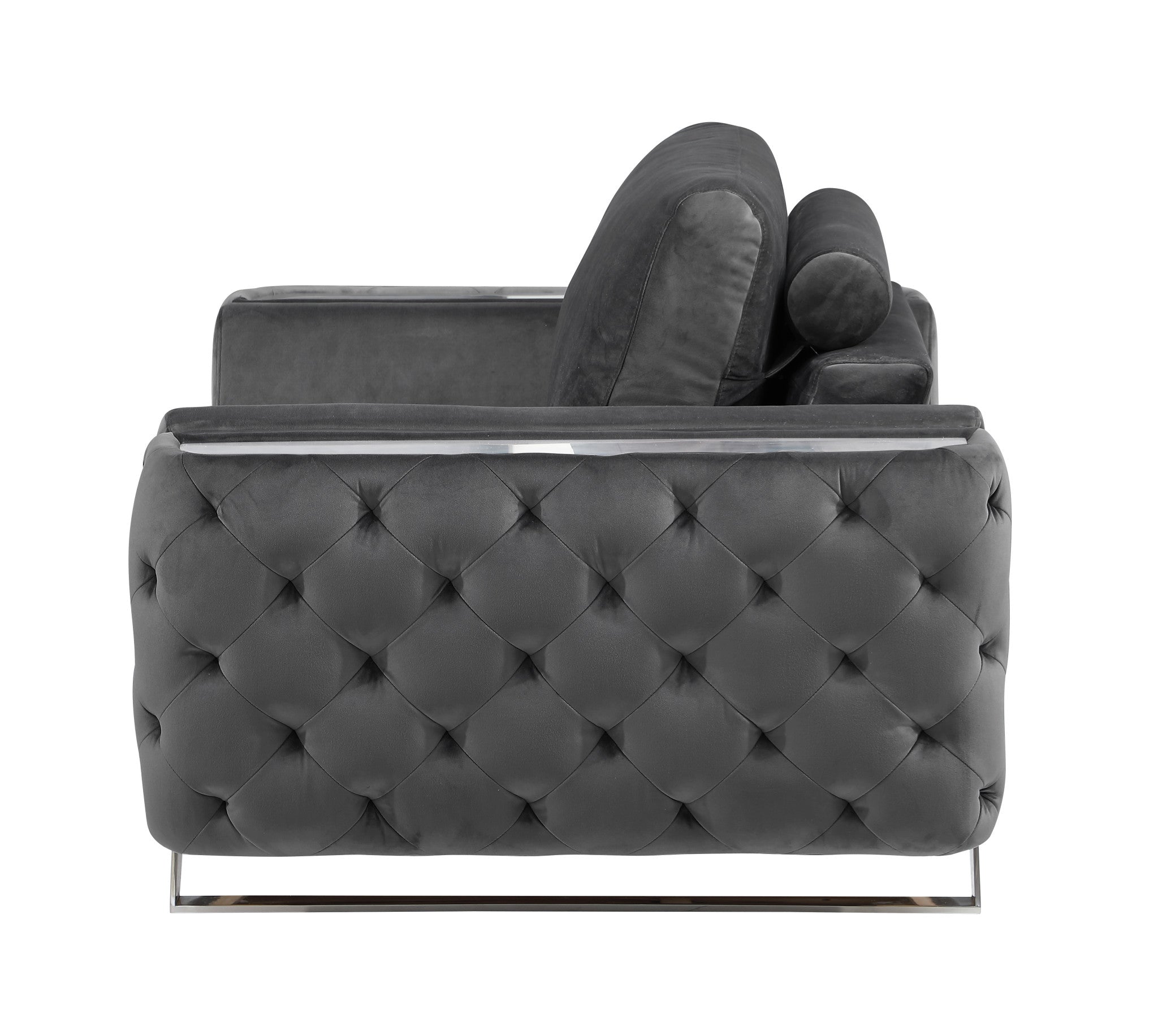 50" Dark Gray And Silver Velvet Tufted Club Chair