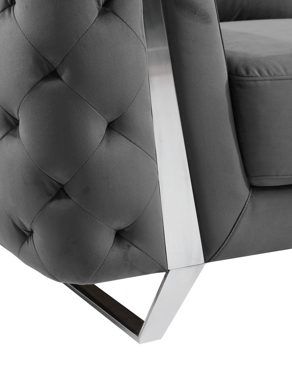 50" Dark Gray And Silver Velvet Tufted Club Chair