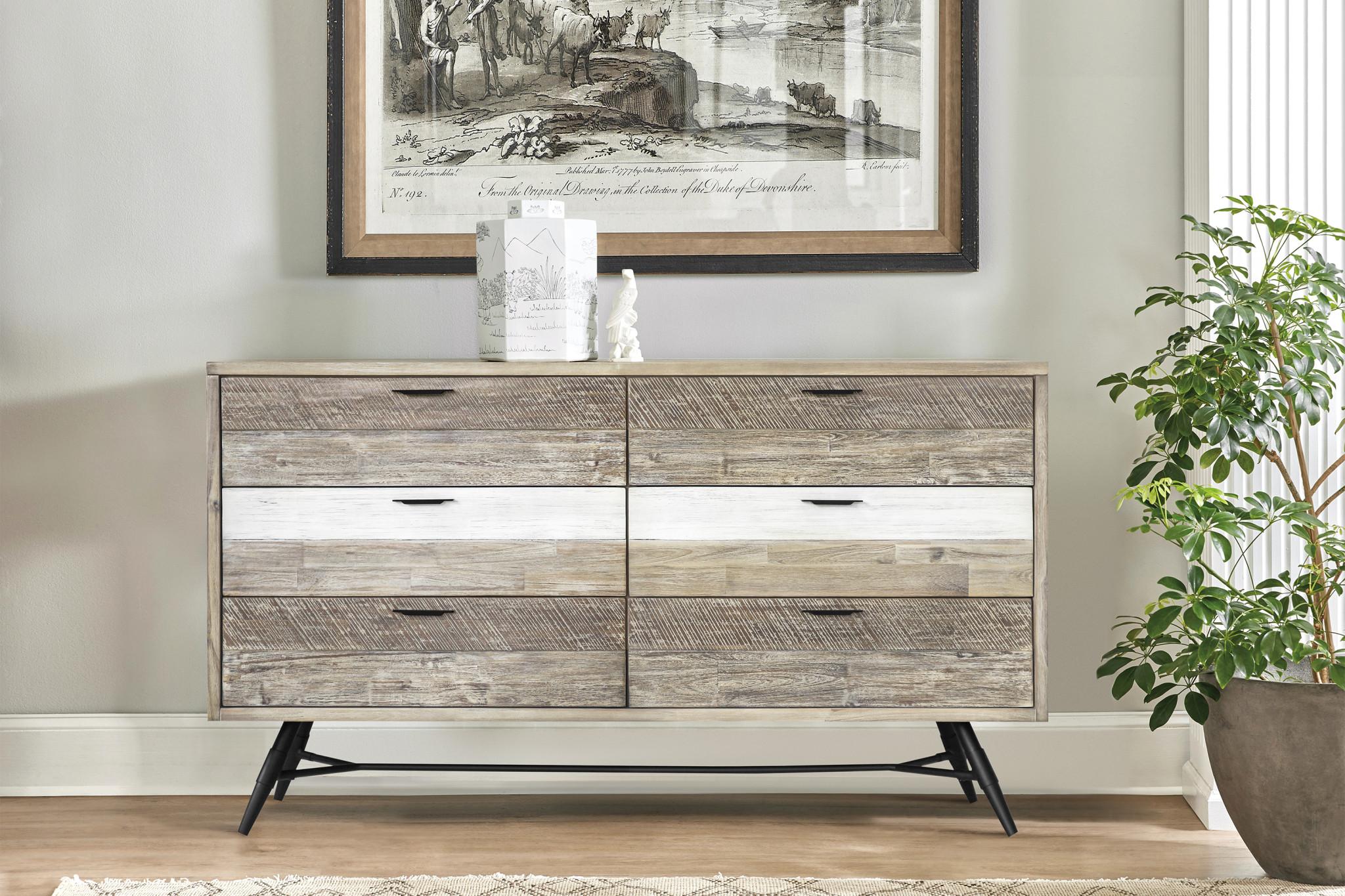 63" Natural And Ivory Solid Wood Six Drawer Double Dresser