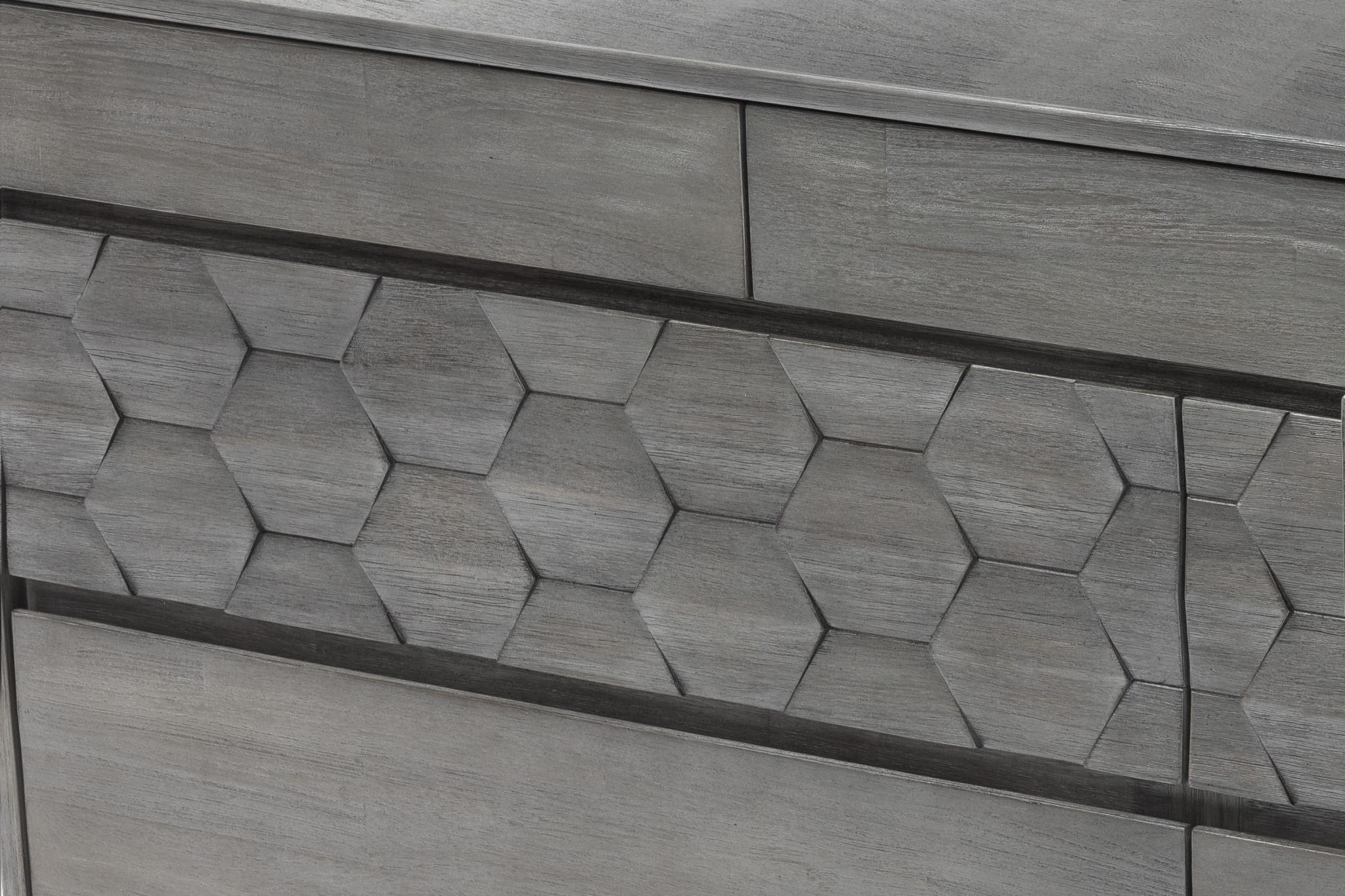 61" Gray Solid Wood Six Drawer Double Dresser