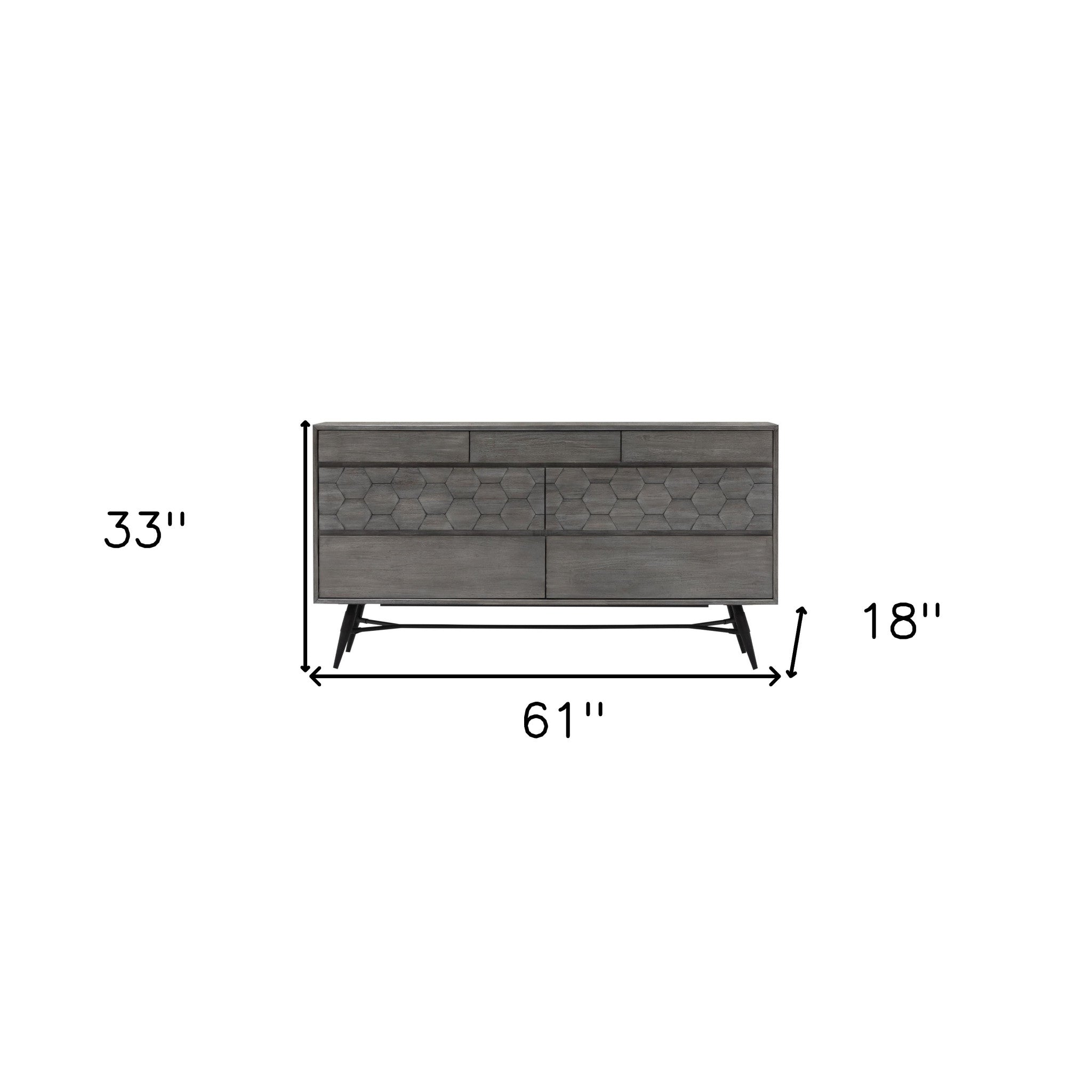 61" Gray Solid Wood Six Drawer Double Dresser