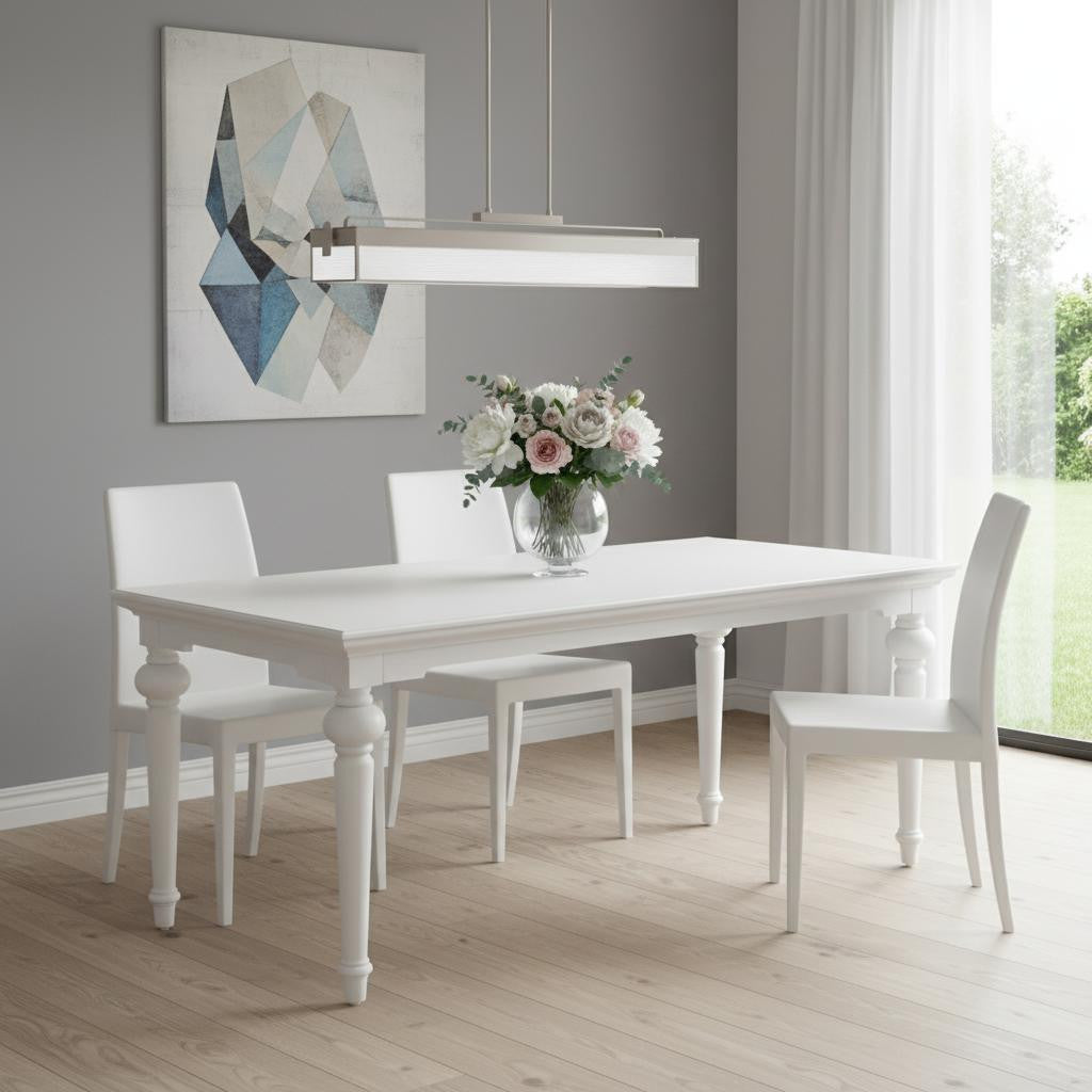 71" White Solid Wood Dining Table