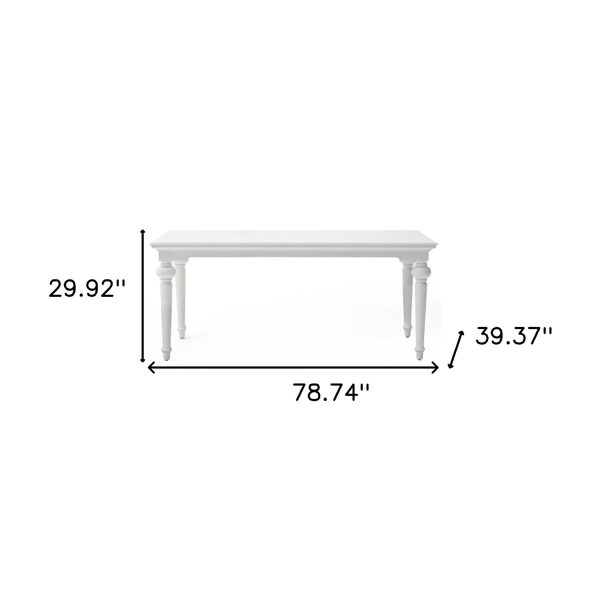 79" White Solid Wood Dining Table
