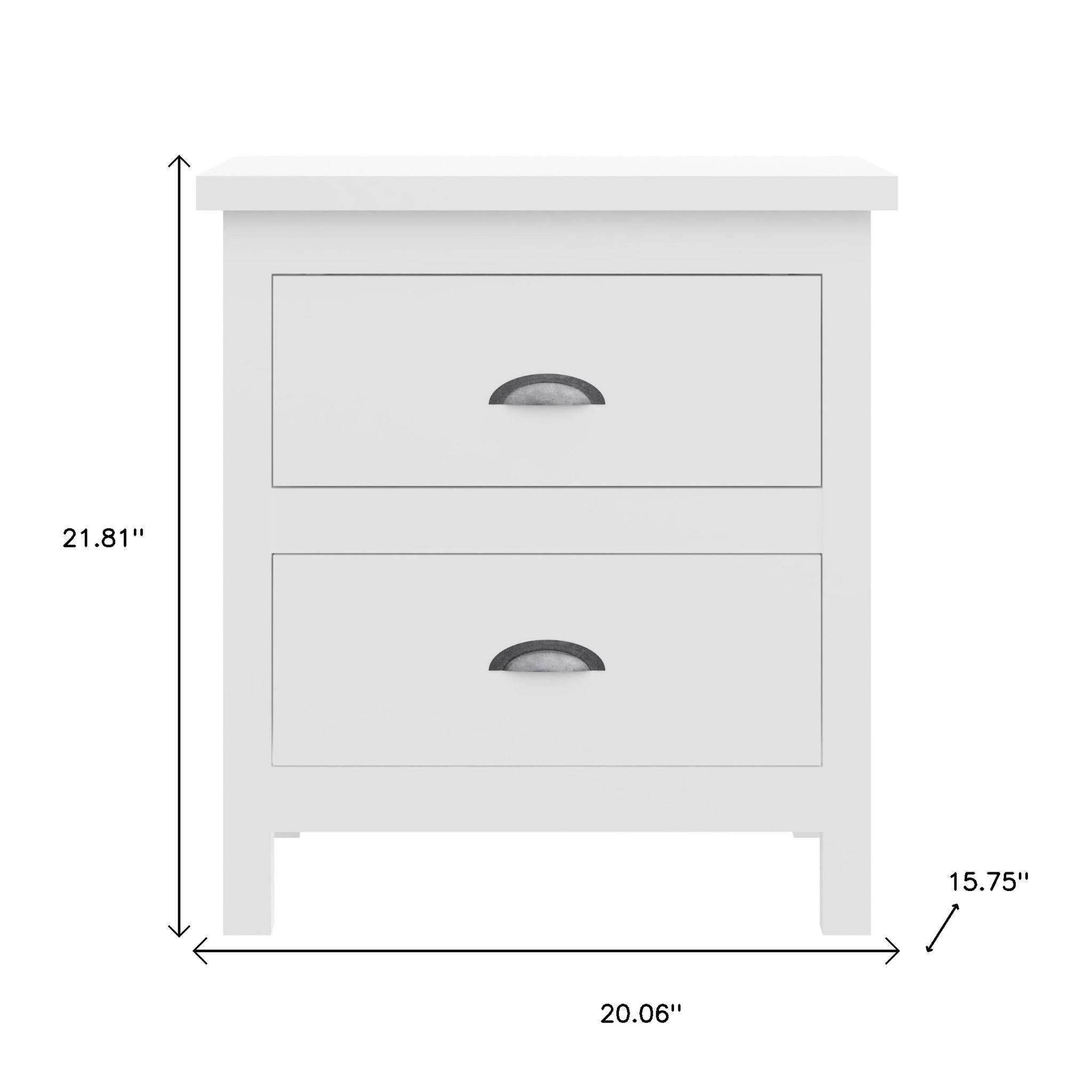 22" Solid Wood Two Drawer Nightstand