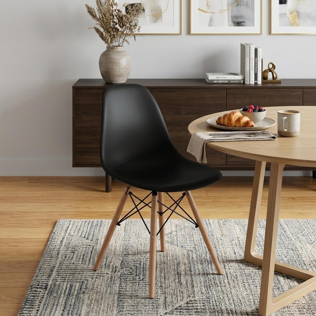 Black And Natural Heavy Duty Plastic And Wood Dining Side Chair