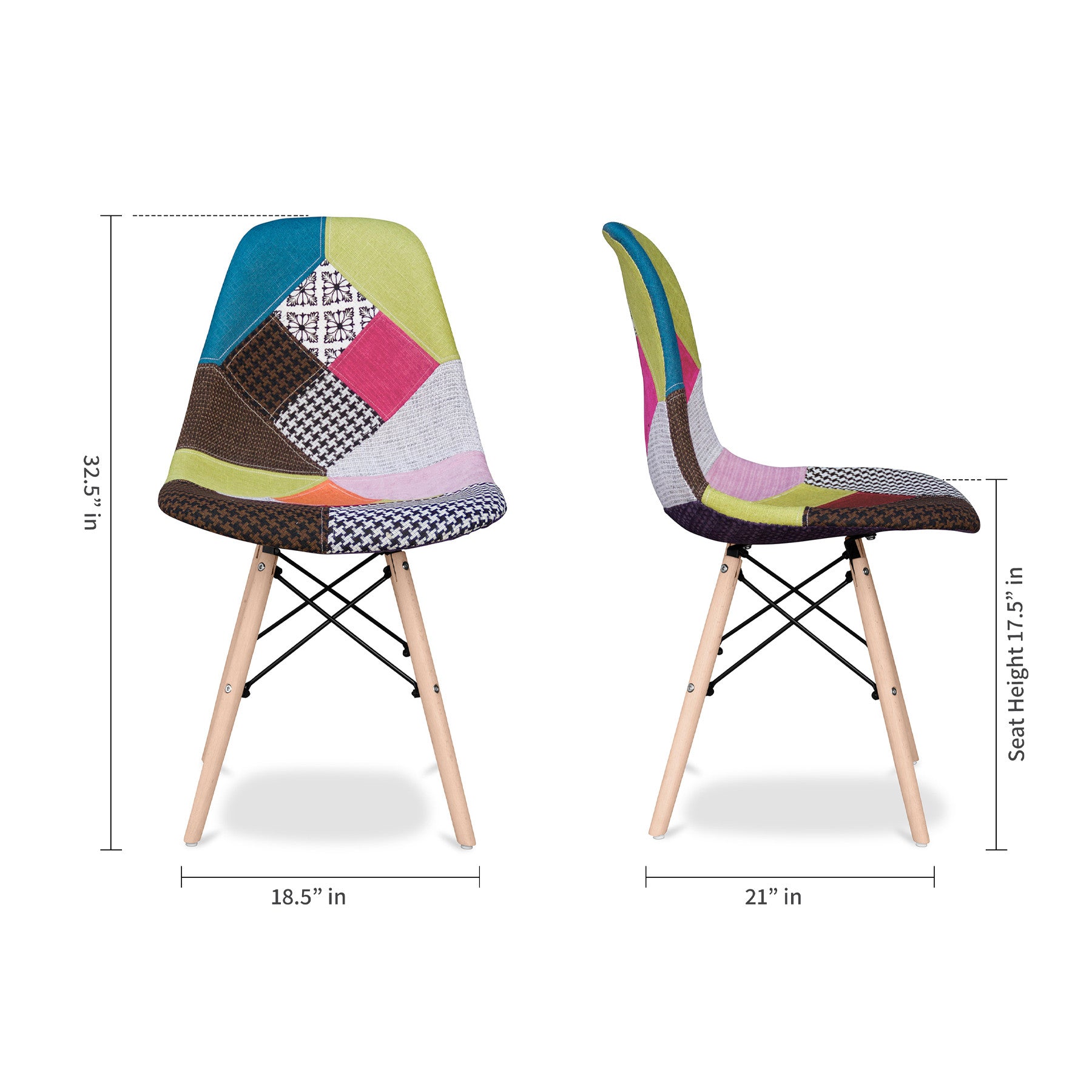 Pink and Natural Upholstered Fabric Dining Side Chair