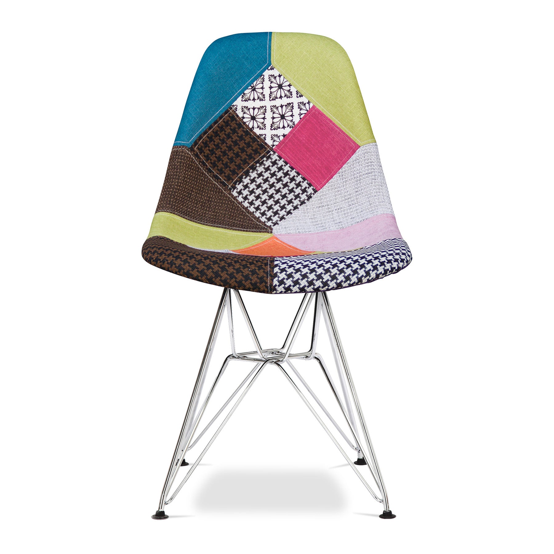Brown Green Pink and Silver Upholstered Fabric Dining Side Chair