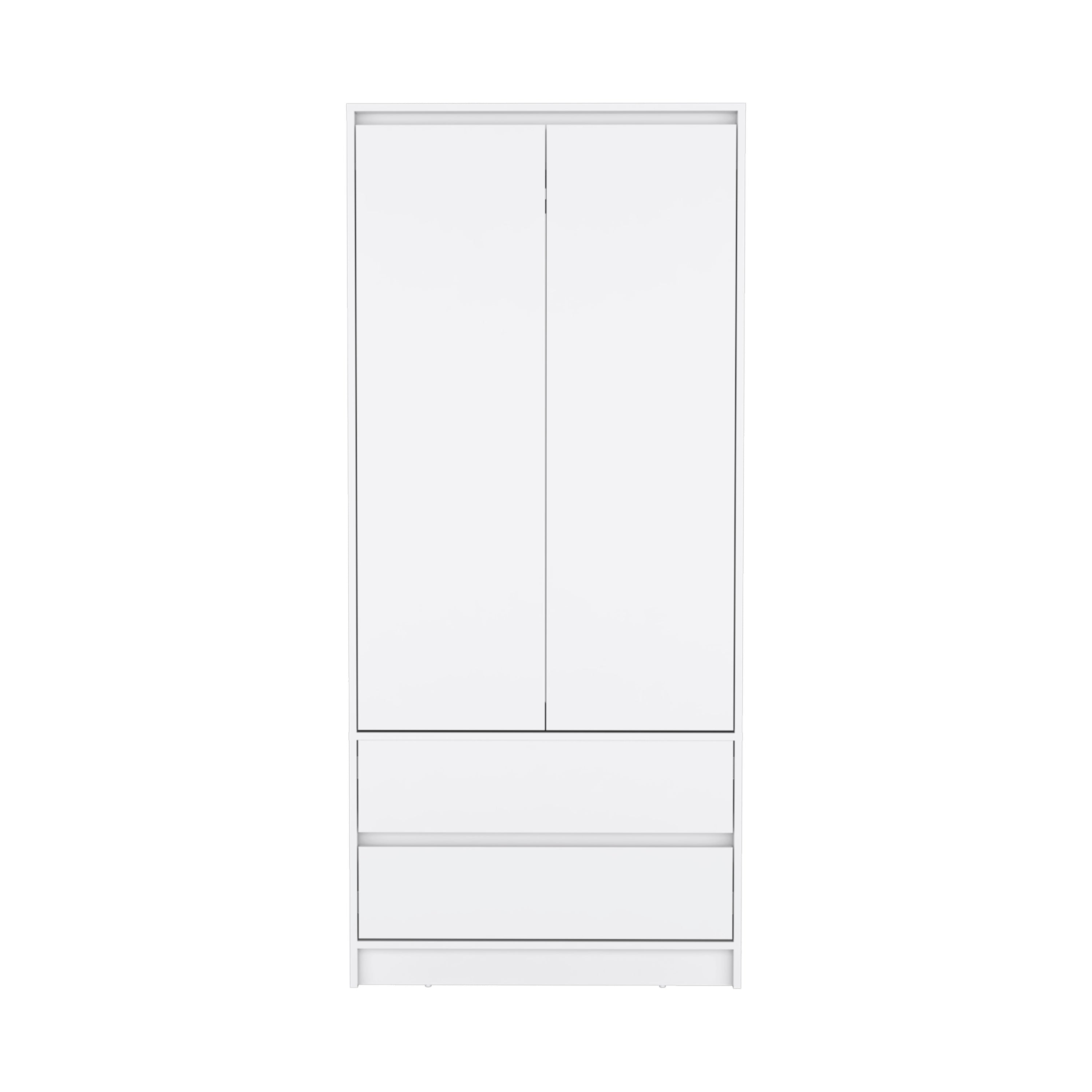 71" White Wood Two Door Two Drawer Combo Dresser